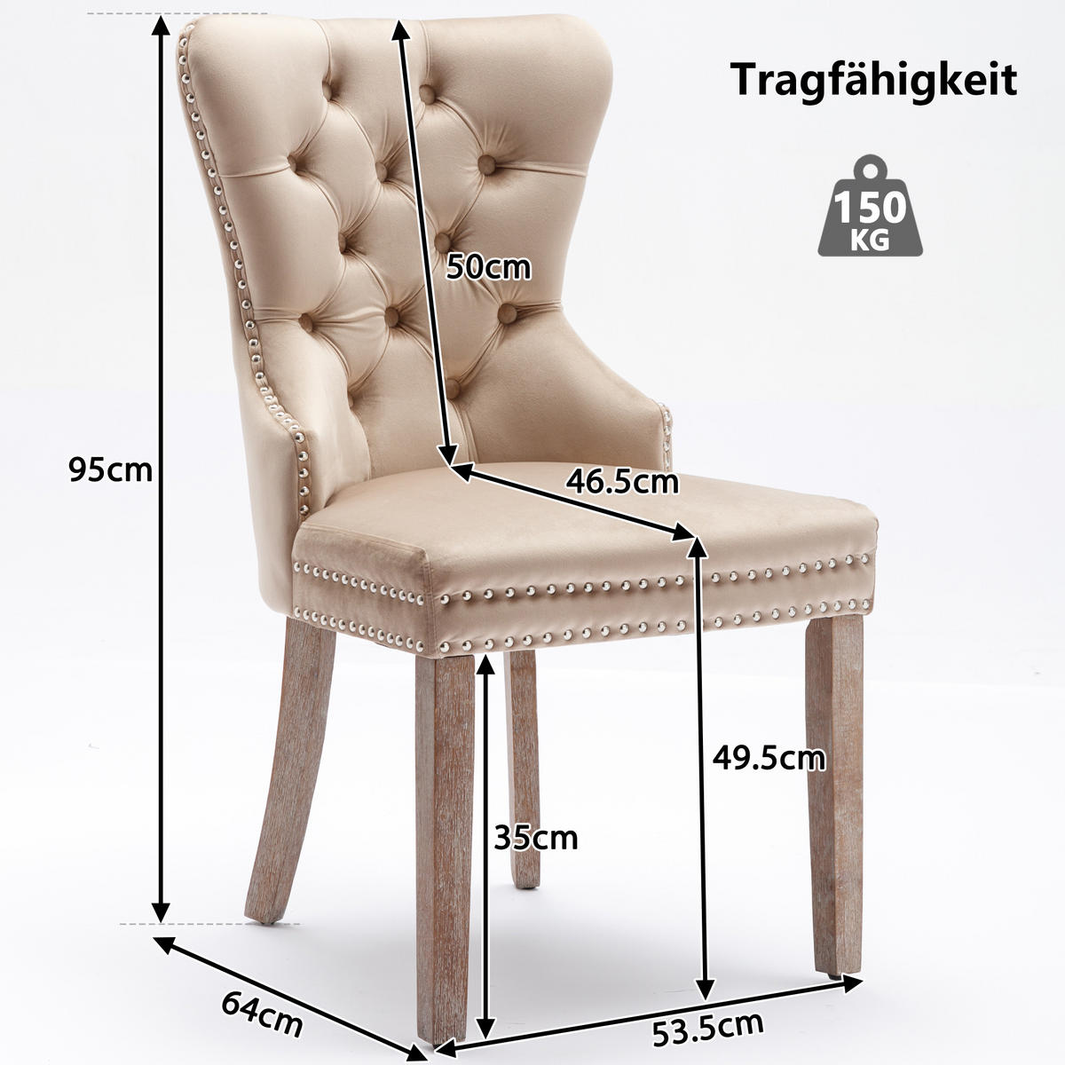 ESSZIMMERSTUHL 2er Set Samt Beige Polsterstuhl Massivholz Modern - Beige, Holz (53/95/46.5cm) - FLIEKS