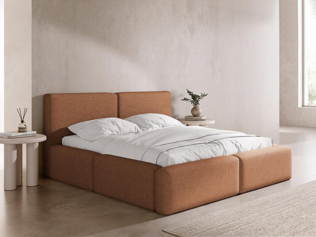 POLSTERBETT Duo mit Bettkasten, Lattenrost & gepolsterten Füßen in Orange Chenille 200x200 cm - oranžová/farba brezy, kov/textil (200/200cm) - WFL GROUP