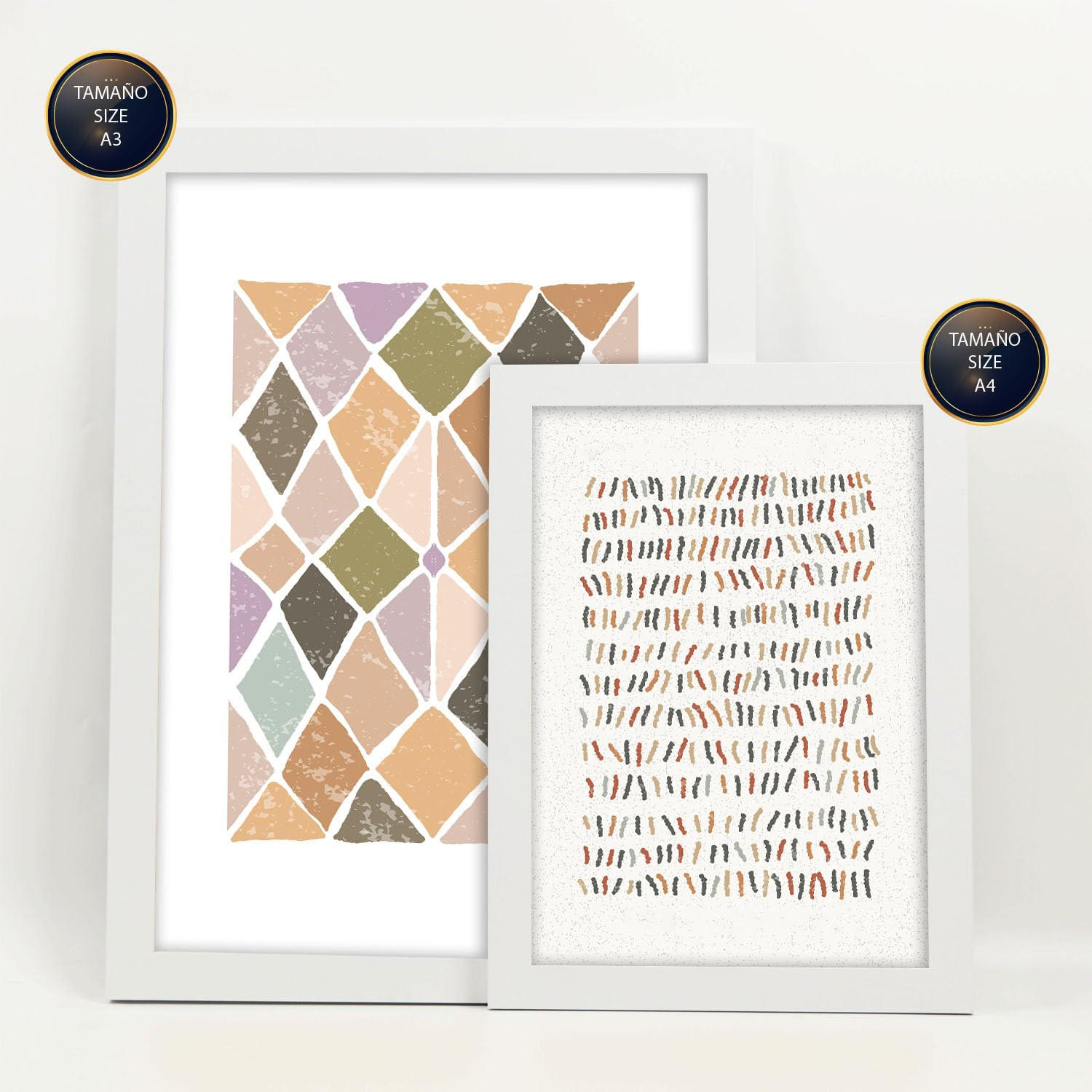 POSTER Set Mit 6 Drucken Von Mustern In Der Sammlung Von Ethnischenen Dekorative Rahmen Für Ihr Zuhause Wandkunstdruck A3 & A4 Weißer Rahmen - Weiß, Papier (29/3cm) - Nacnic