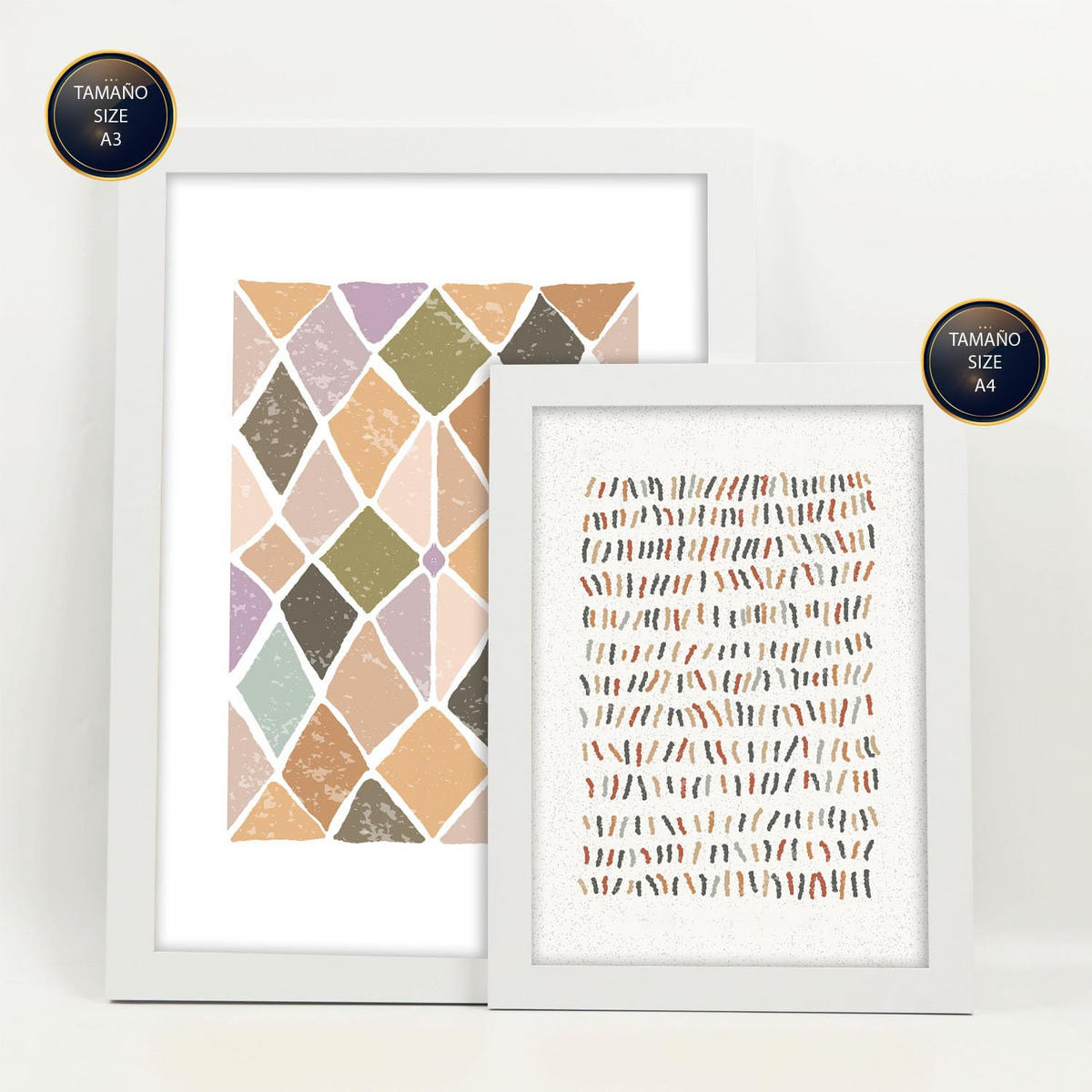 POSTER Set Mit 6 Drucken Von Mustern In Der Sammlung Von Ethnischenen Dekorative Rahmen Für Ihr Zuhause Wandkunstdruck A3 & A4 Weißer Rahmen - Weiß, Papier (29/3cm) - Nacnic