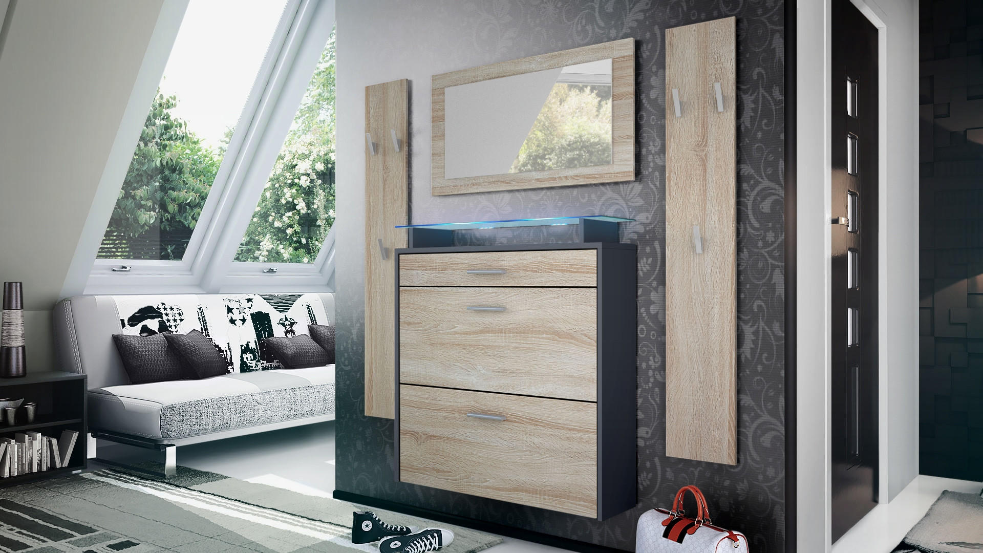 GARDEROBE Malea Fronten in Eiche sägerau - Eiche San Remo, Holzwerkstoff (180/180/23cm) - Vladon