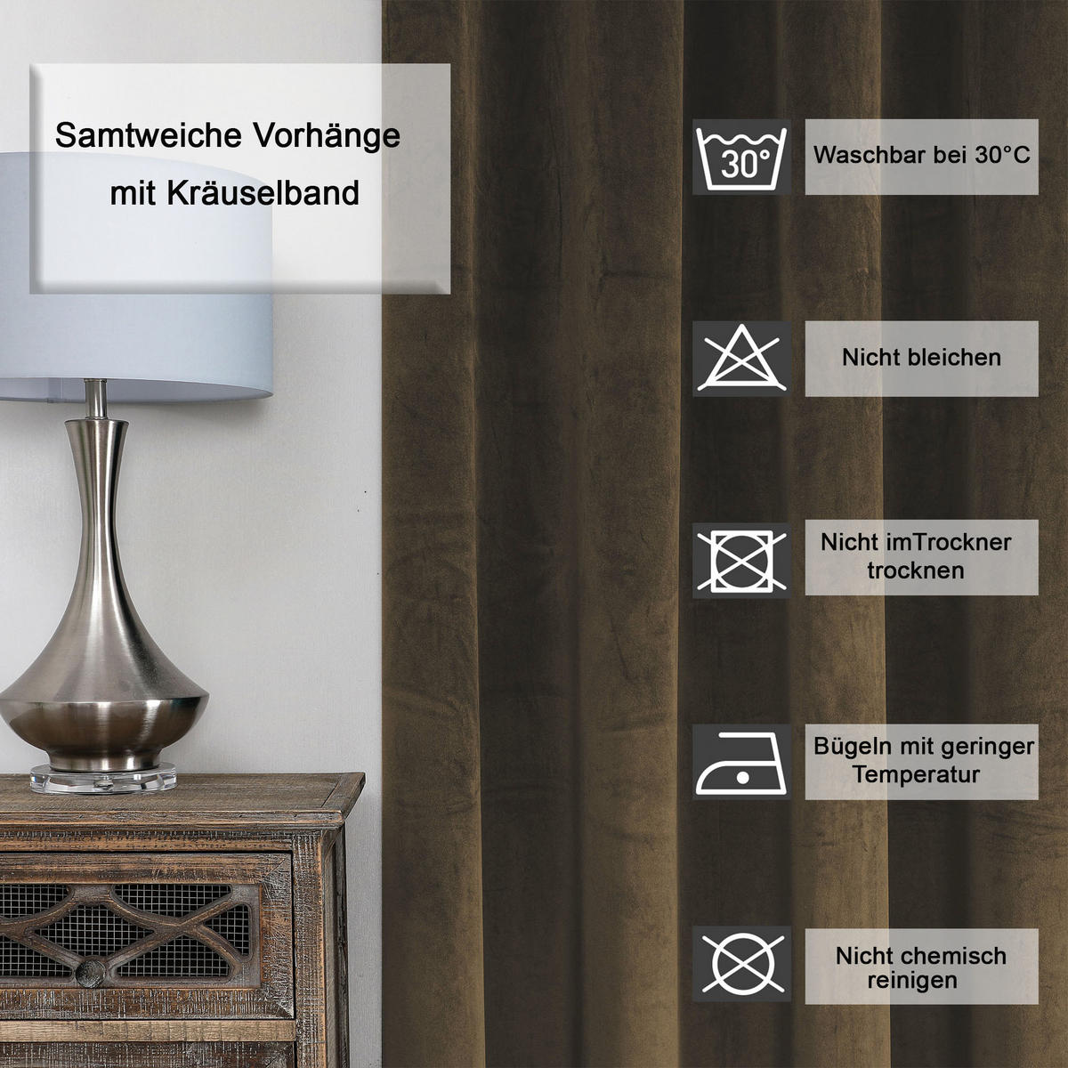 VORHANG Kräuselband Samt 300/245 cm Braun - Braun, Textil (300/245/245cm) - TiborTex