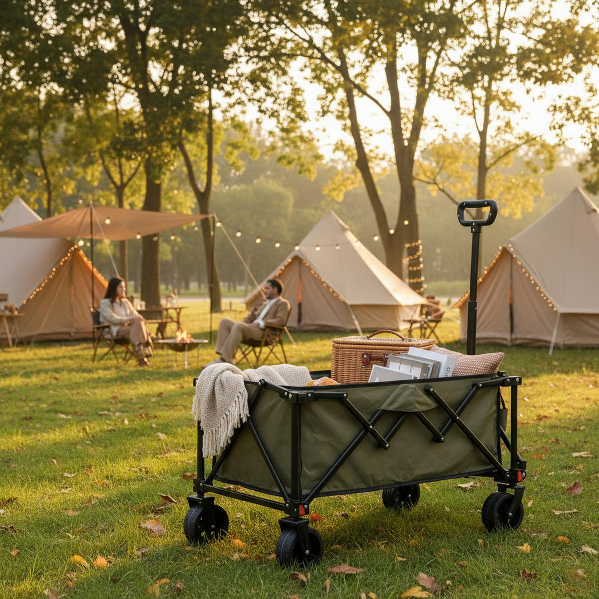 GARTENWAGEN 80L Army Grün – Outdoor Transportwagen mit All-Terrain Rädern & Teleskopgriff - Grün, Metall (77/45/48cm) - Urban Meuble