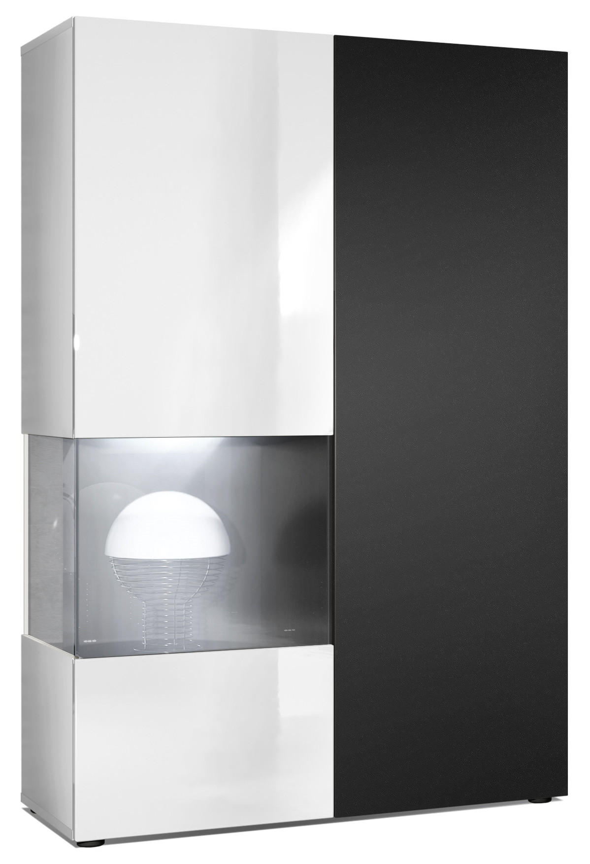 VITRINE Morena Tür und Einsatz in Schwarz matt - Schwarz, Holzwerkstoff (91.5/136.5/37cm) - Vladon