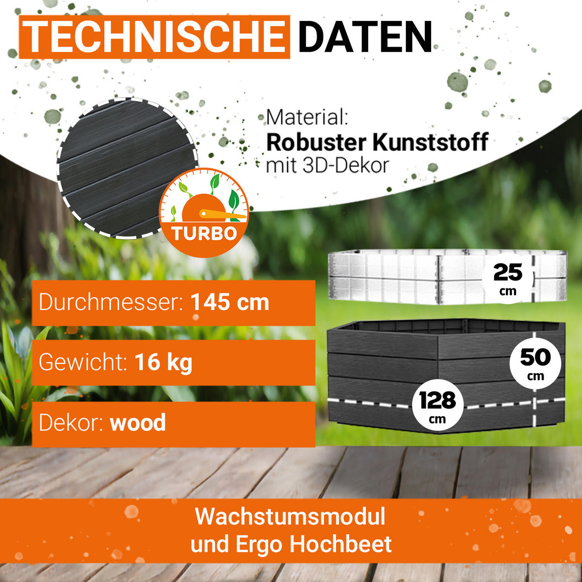 HOCHBEET Turbo XL 75, inkl. Wassersparsystem - Braun, Kunststoff (145/75/145cm) - GARANTIA