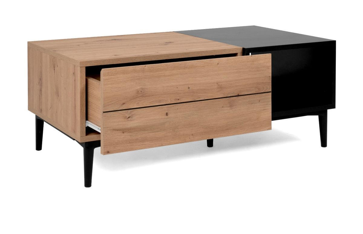 COUCHTISCH Eiche Artisan, schwarz 100 cm, Wohnzimmertisch mit Schubkasten und Ablage - Schwarz/Eiche Artisan, Holzwerkstoff (100/55/40cm) - Furn.Design