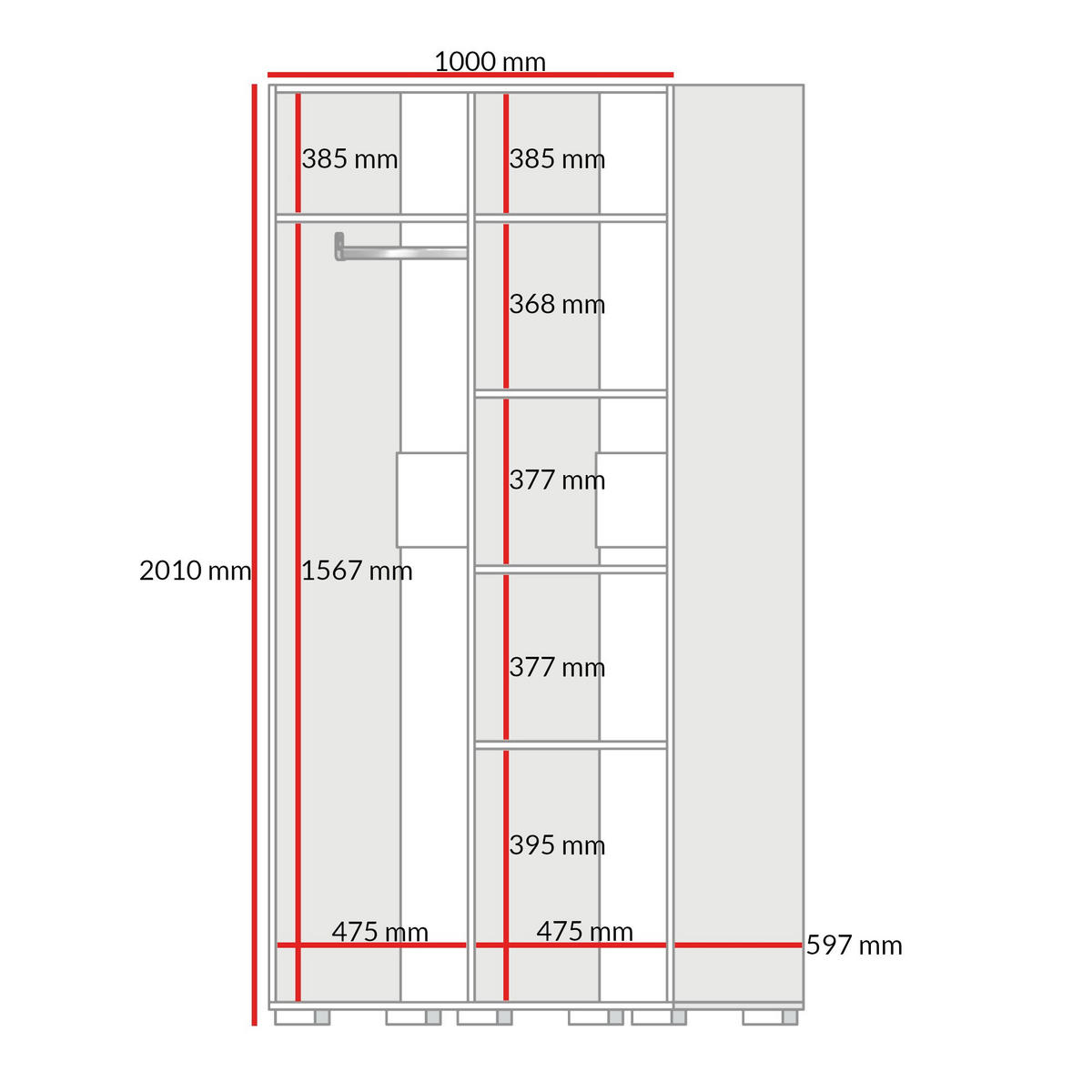 DREHTÜRENSCHRANK Napoli 2D 100 Eiche Cremona (schwarzer oder goldener Griff) - Eichefarben/Silberfarben, Holzwerkstoff/Kunststoff (100/35/60cm) - mzm24