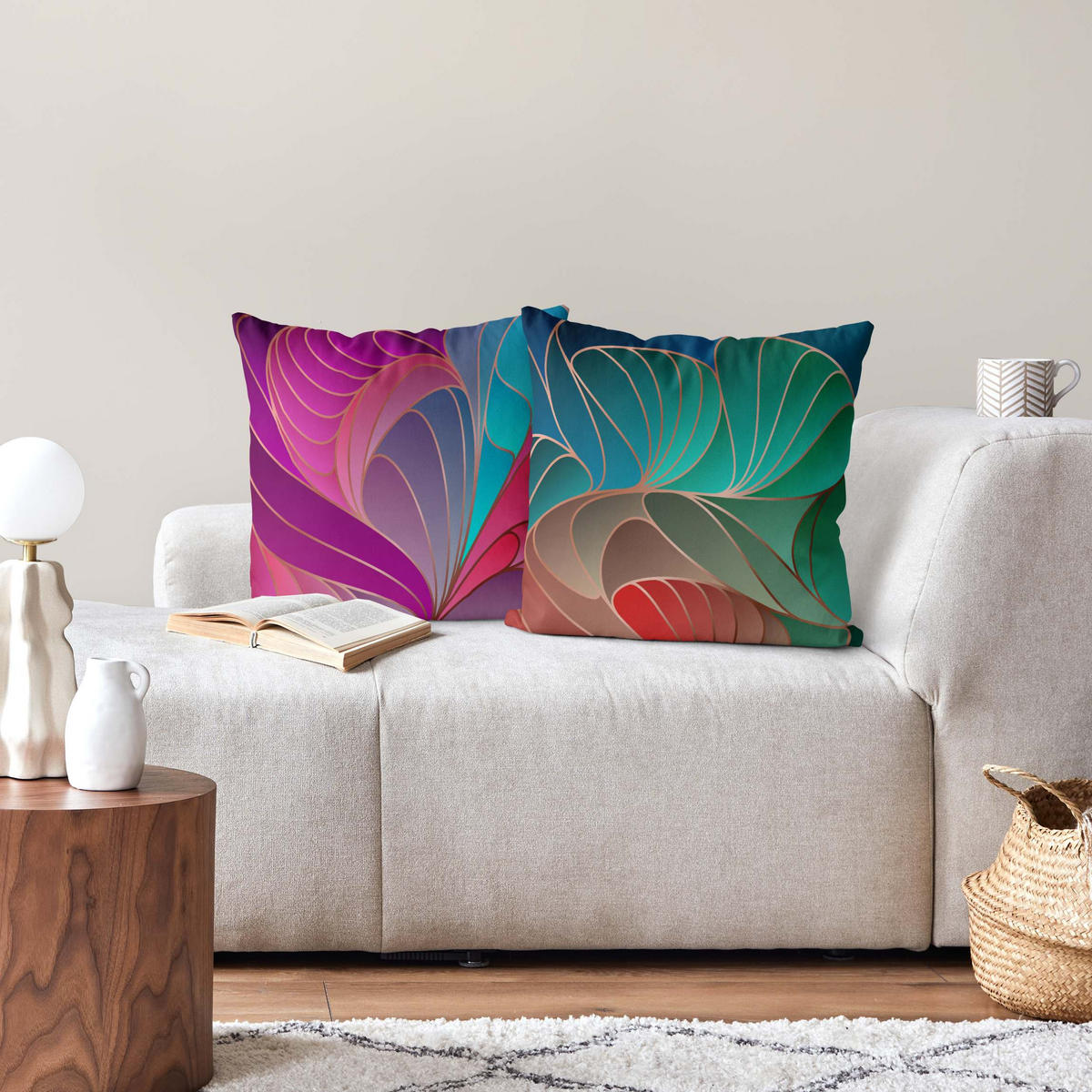 DEKOKISSEN 2er-Set Farbenfrohes Art Deco Duo 50/50 cm - Multicolor, Textil (50/50cm) - Bilderwelten