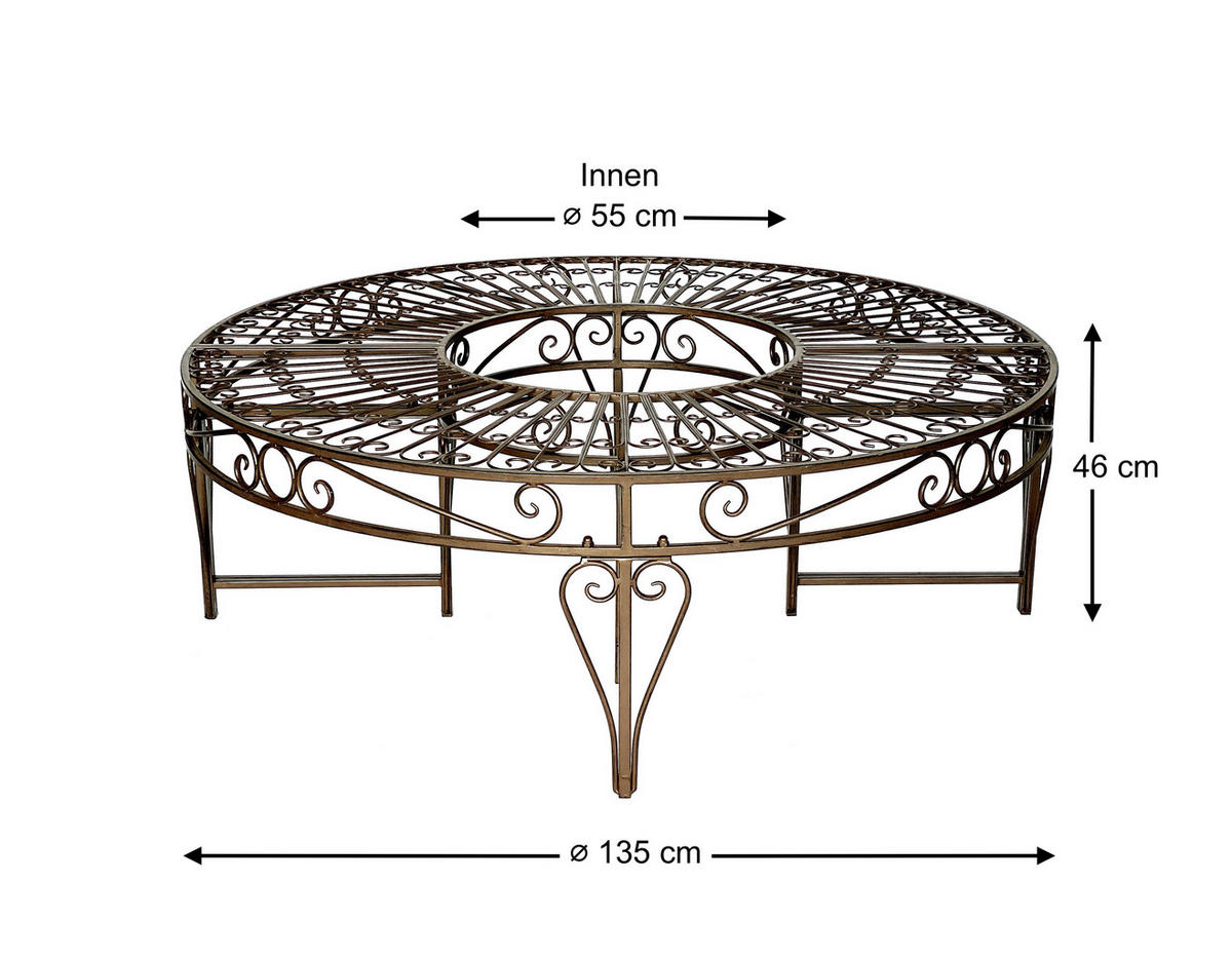 RUNDBANK Garten Metall Braun Ø 135 cm 96188 - Braun, Metall (135/46/135cm) - DanDiBo