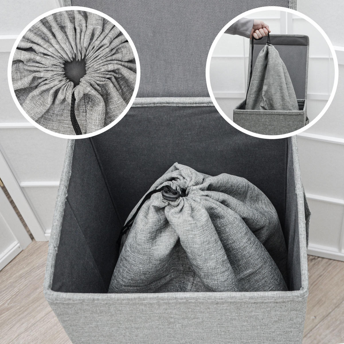 WÄSCHESACK 2er Set 70/90 cm & 60/70 cm Hellgrau - Grau, Kunststoff (70/90/70cm) - Dunedesign