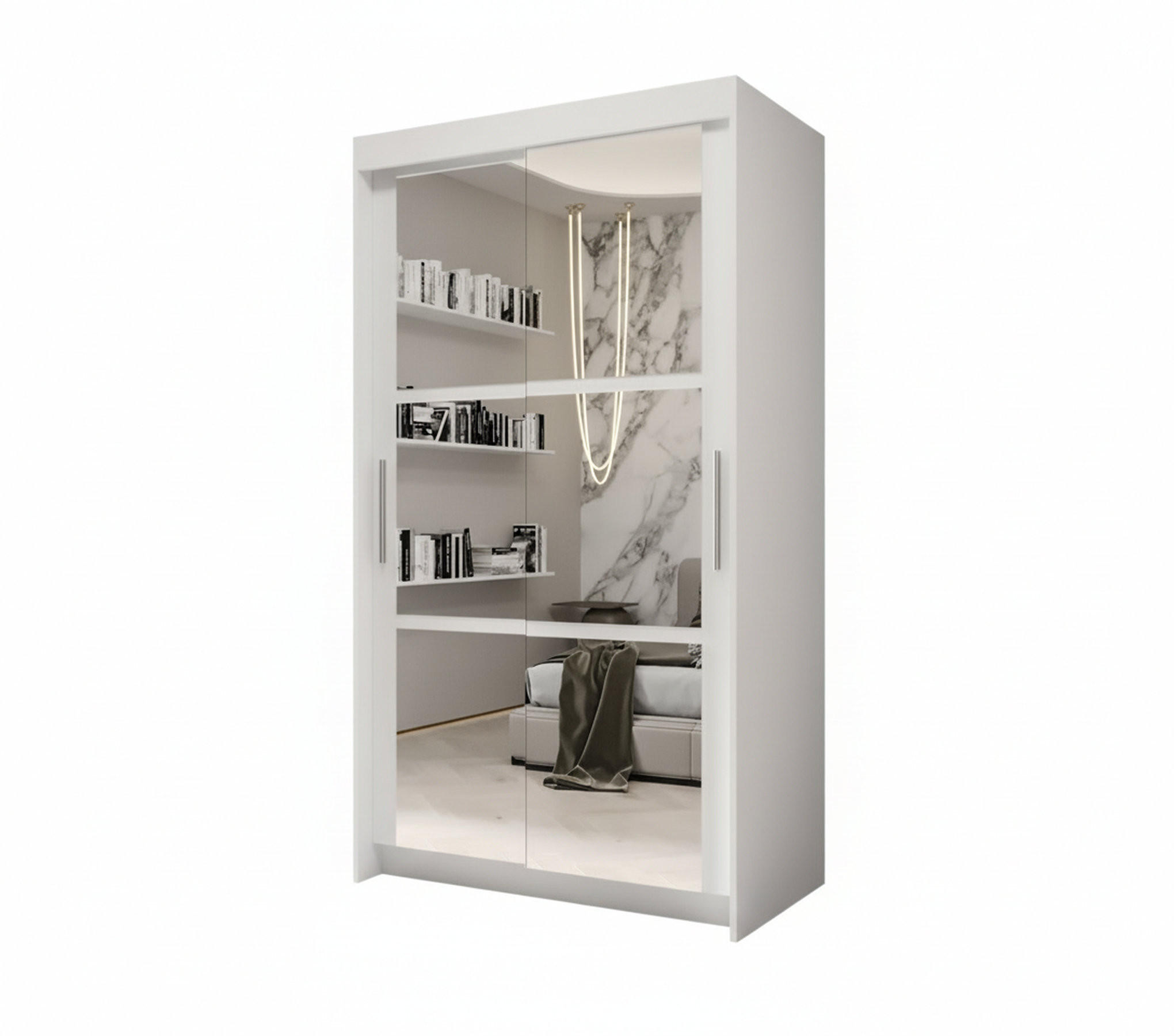 SCHIEBETÜRENSCHRANK BORA, 2-türig Kleiderschrank mit 1 Spiegel, Moderne Garderobe, Schrank in Größe: 100 x 216 x 60 cm - Weiß, Holzwerkstoff (100/216/60cm) - O-Sofa