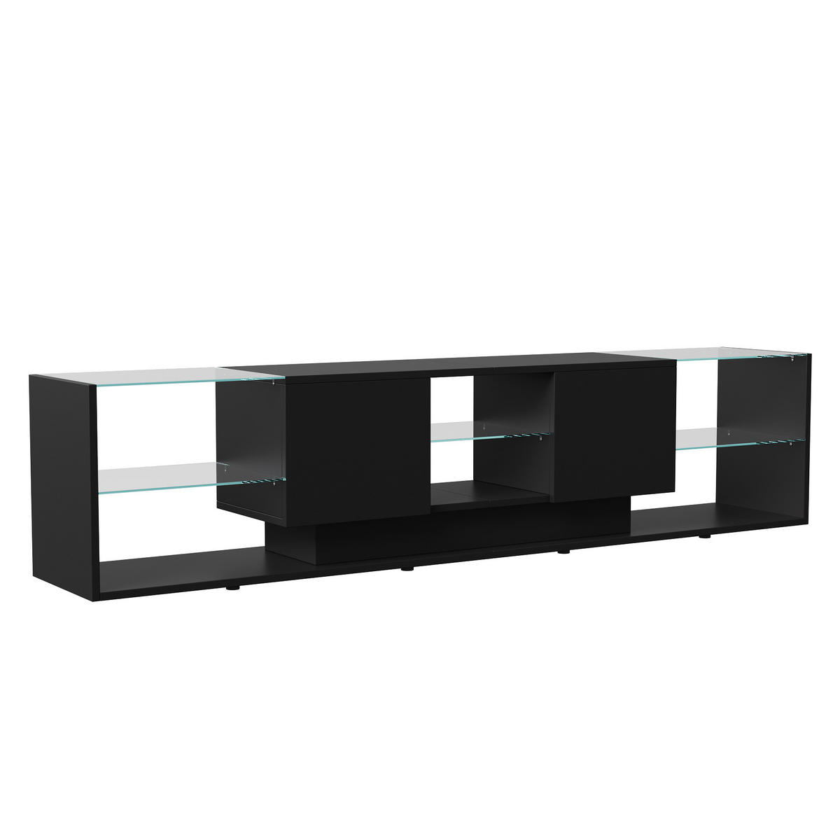 TV LOWBOARD 200x35x45 cm LED Glasablage 2 Schubladen schwarz - Schwarz, Holz (200/45/35cm) - LEBENLANG