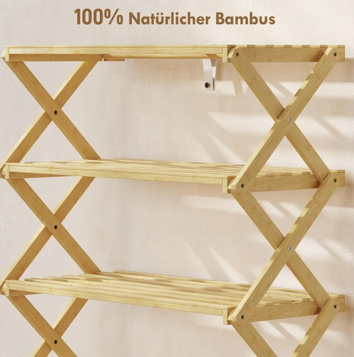 SCHUHREGAL 60/29/67 cm aus Bambus, faltbar mit 4 Ebenen - Naturfarben, Naturmaterialien (60/67/29cm) - Flora Grace