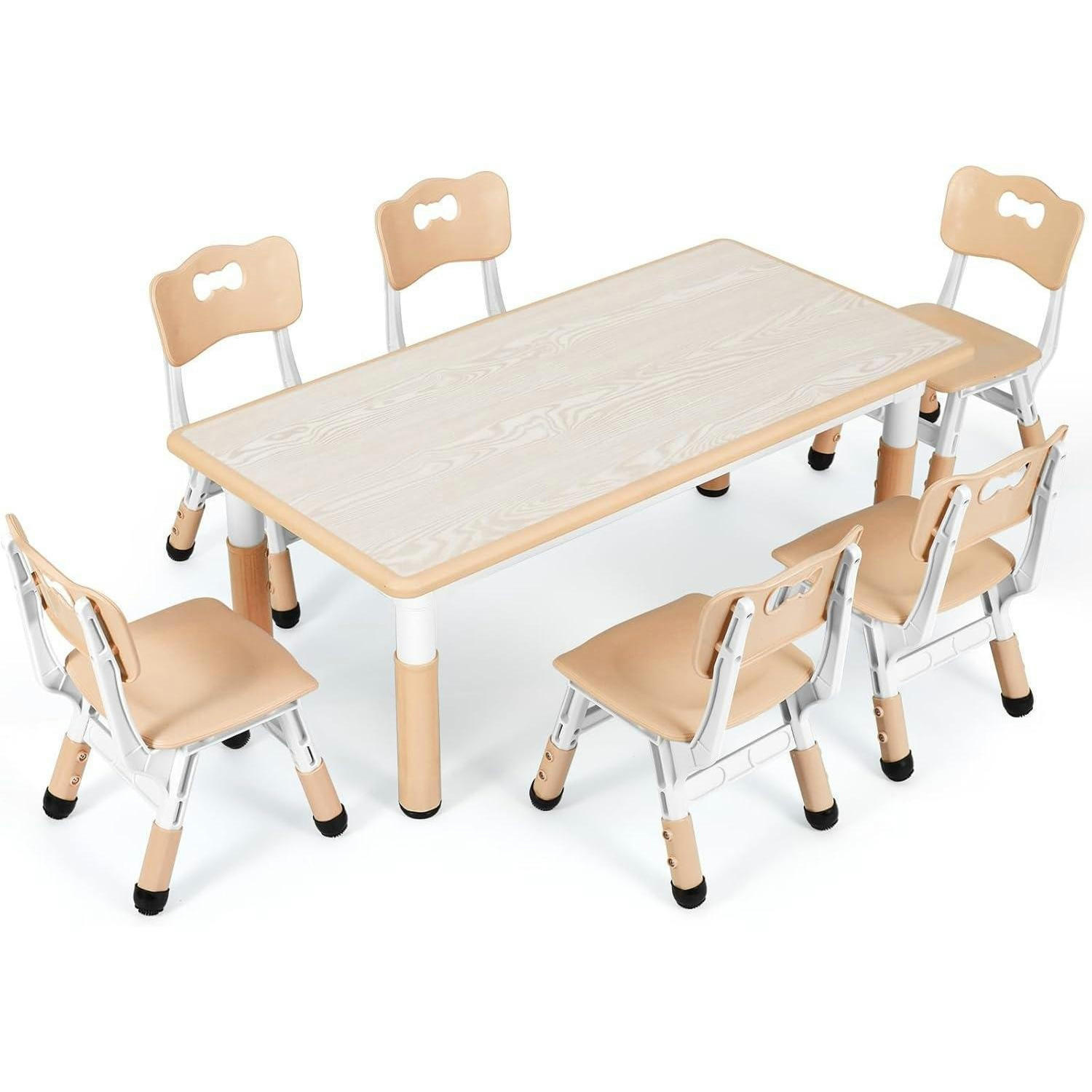 KINDERTISCH- und Stuhl-Set 7-teilig höhenverstellbar Gelb - Multicolor, Kunststoff (60/60/120cm)