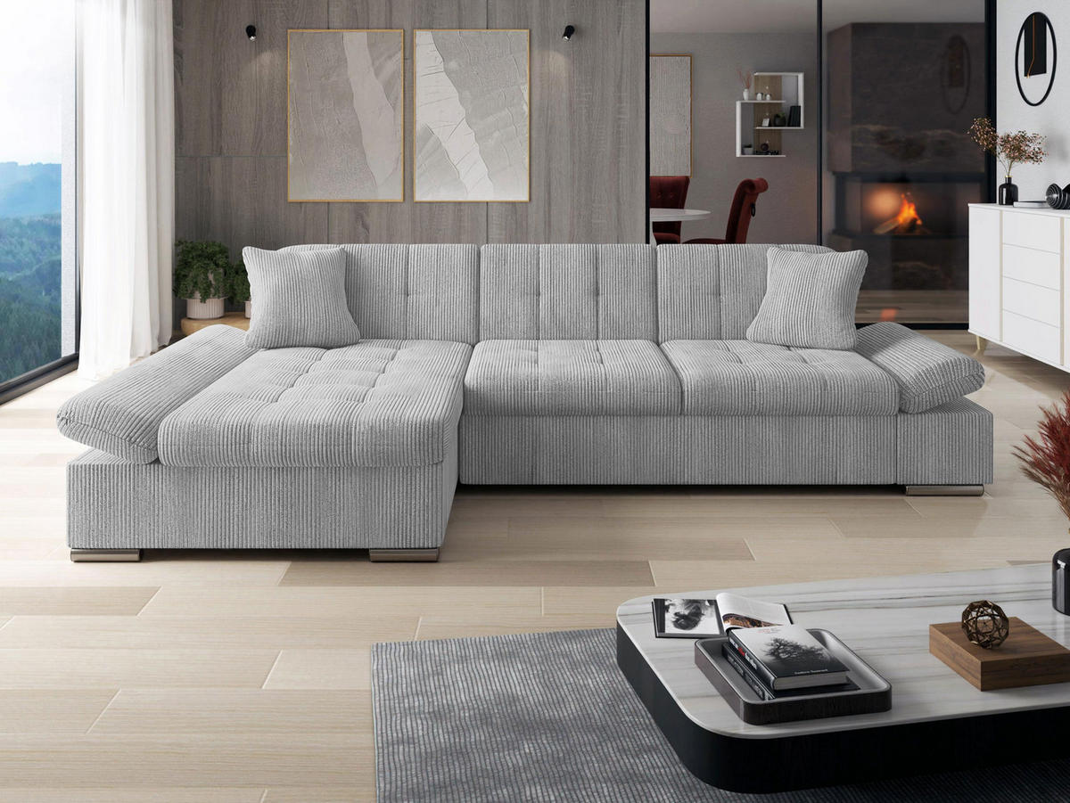 ECKSOFA Malwi Cord, Seite: Links - Hellgrau, Holz/Textil (278/161cm) - MIRJAN24