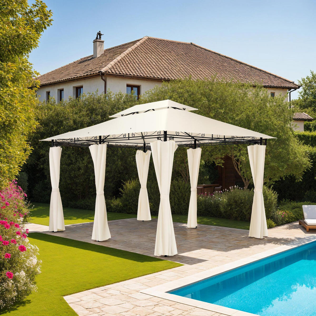 GARTENPAVILLON Emine,inklusive Spannseilen und Heringen,creme - Creme, Kunststoff (300/265/400cm) - tectake