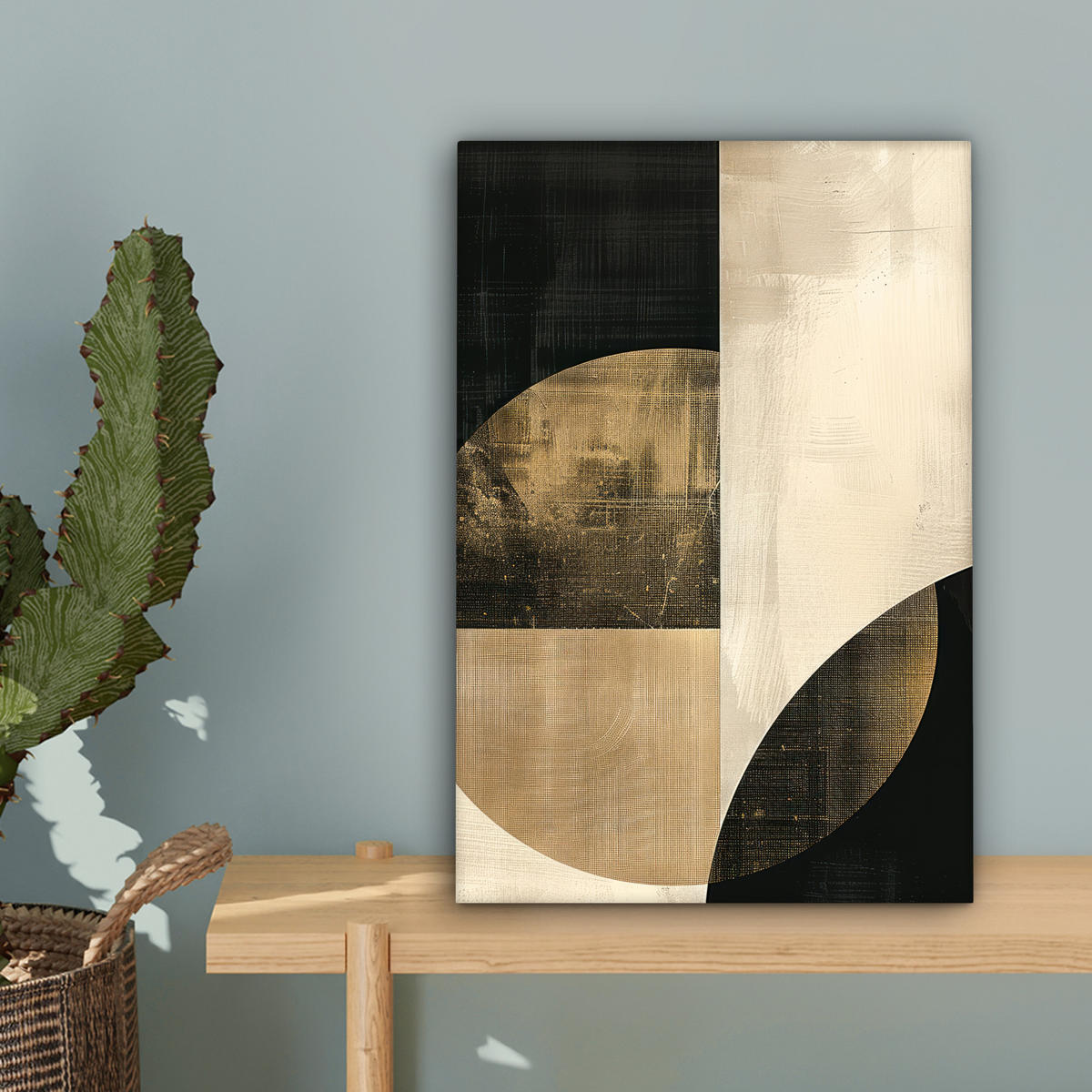 LEINWANDBILD Abstrakt - Geometrische Formen - Schwarz - Gold Deko Wohnzimmer 20x30 cm - Ecru, Textil (20/30cm) - MuchoWow