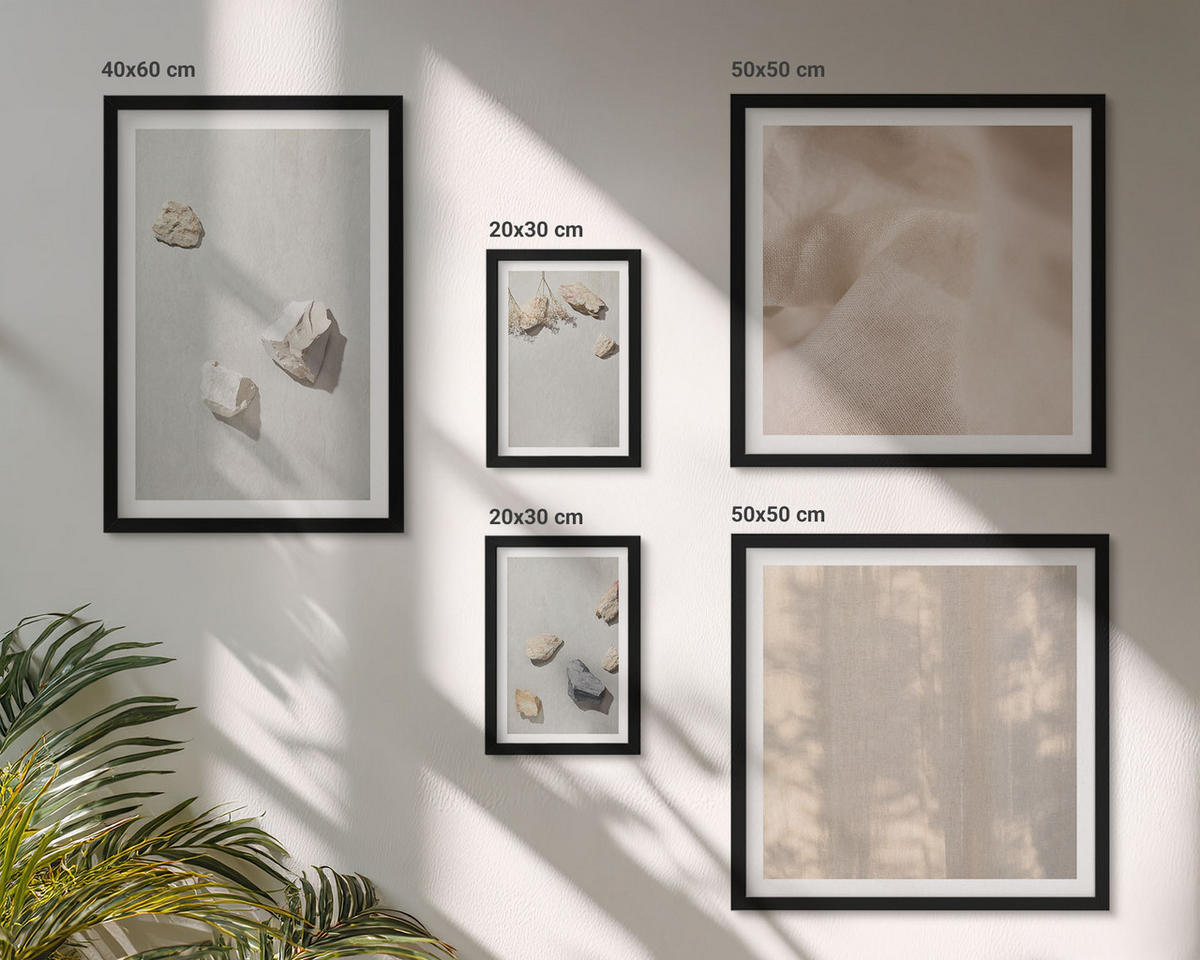 WANDBILDER 5er-Set - 50x50 cm & 20x30 cm & 40x60 cm Schwarzer Rahmen - Boho-Stranddekorationen aus Steinen - Schwarz, Kunststoff (40/60cm) - ArtPrintCave