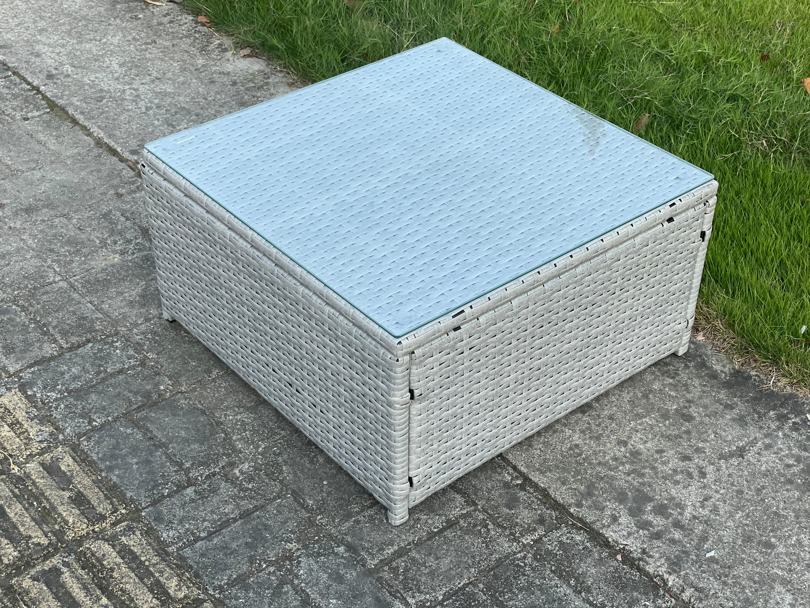 COUCHTISCH QUADRATISCH Polyrattan - Hellgrau, Metall (65/65/34cm) - Fimous