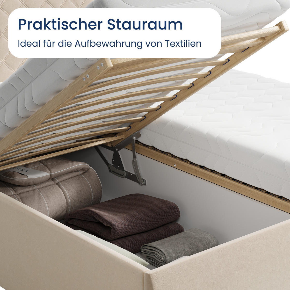 POLSTERBETT 200x200 cm Bonnellfederkernmatratze H2 in Creme - Creme, Textil (200/200cm) - Home Collective