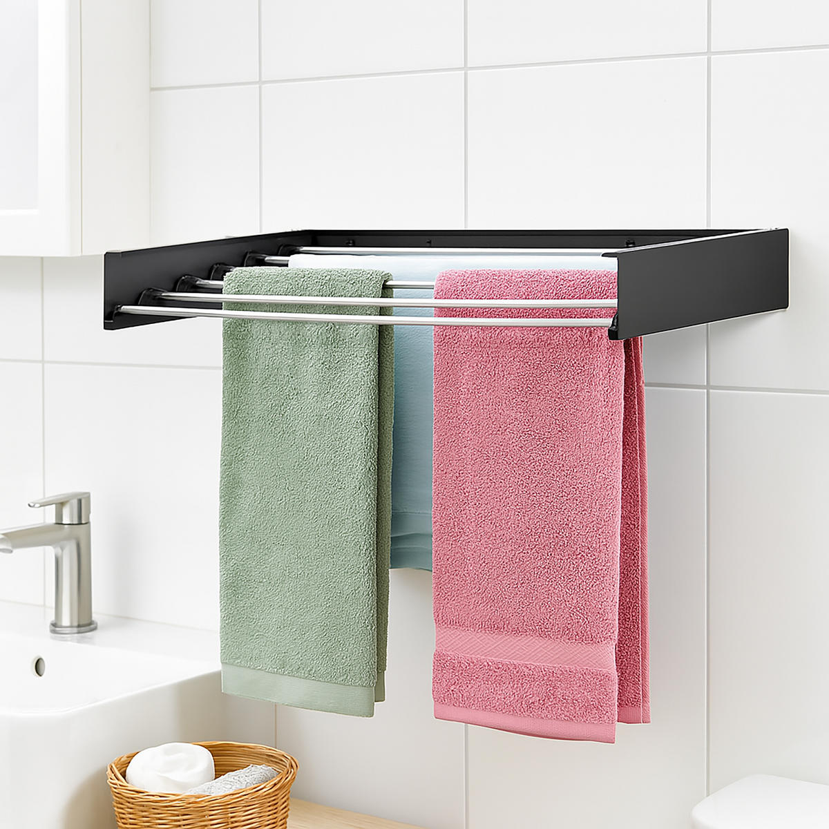 NÁSTENNÝ sušiak na prádlo - viacfarebná, kov (80/10/40cm) - Relaxdays