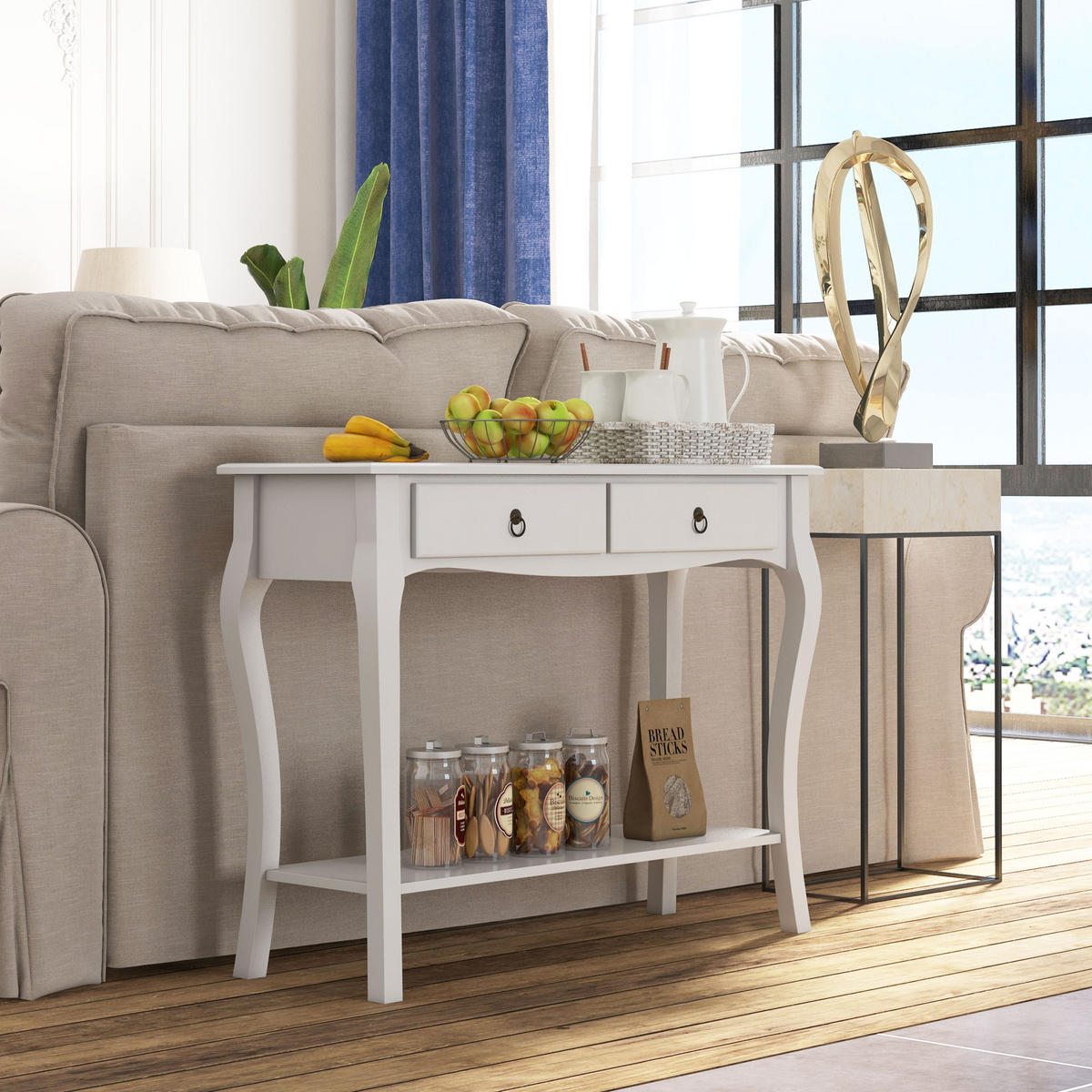 KONSOLENTISCH Weiß Platte aus MDF und Kiefernholz 1 Stück - Weiß, Kunststoff (100/33/75cm) - GiPP