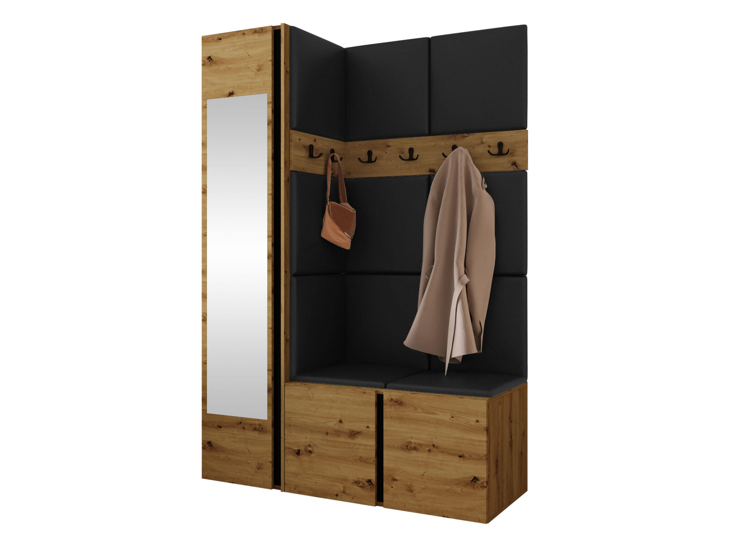 MOBILIER PENTRU HOL Orion X - stejar Artisan/negru, material plastic/compozit lemnos (124/186/46cm) - MIRJAN24