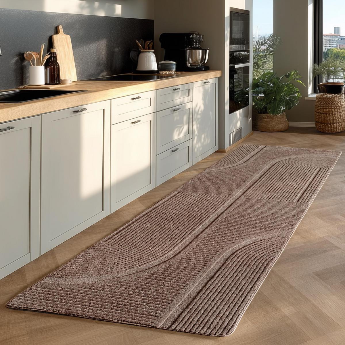 TEPPICH Kurzflor Boho Design Microfaser Baumwolle Schlafzimmer Beige Läufer 80x250 - Beige, Textil (80/250cm) - KADIMA DESIGN