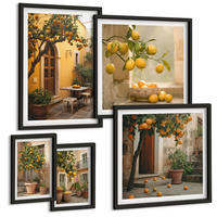 BILDER SET 5er Set - 50x50 cm & 20x30 cm & 40x60 cm Schwarzer Rahmen - Terrasse mit Zitrusbäumen - Schwarz, Kunststoff (40/60cm) - TULUP