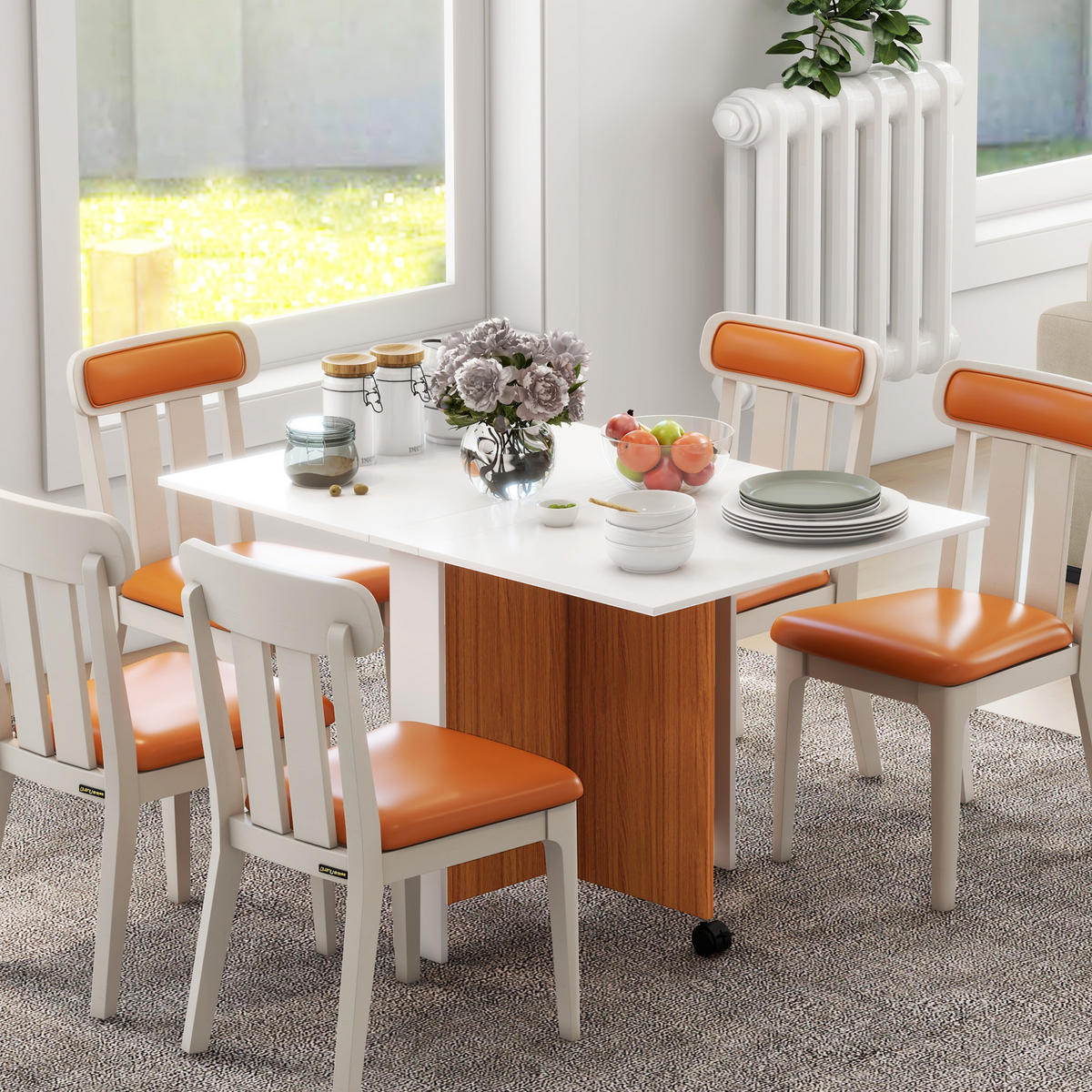 KLAPPTISCH, Spanplatte, Weiß/Teak, 120L x 80B x 73H cm - Weiß, Holzwerkstoff (80/73/120cm) - HOMCOM