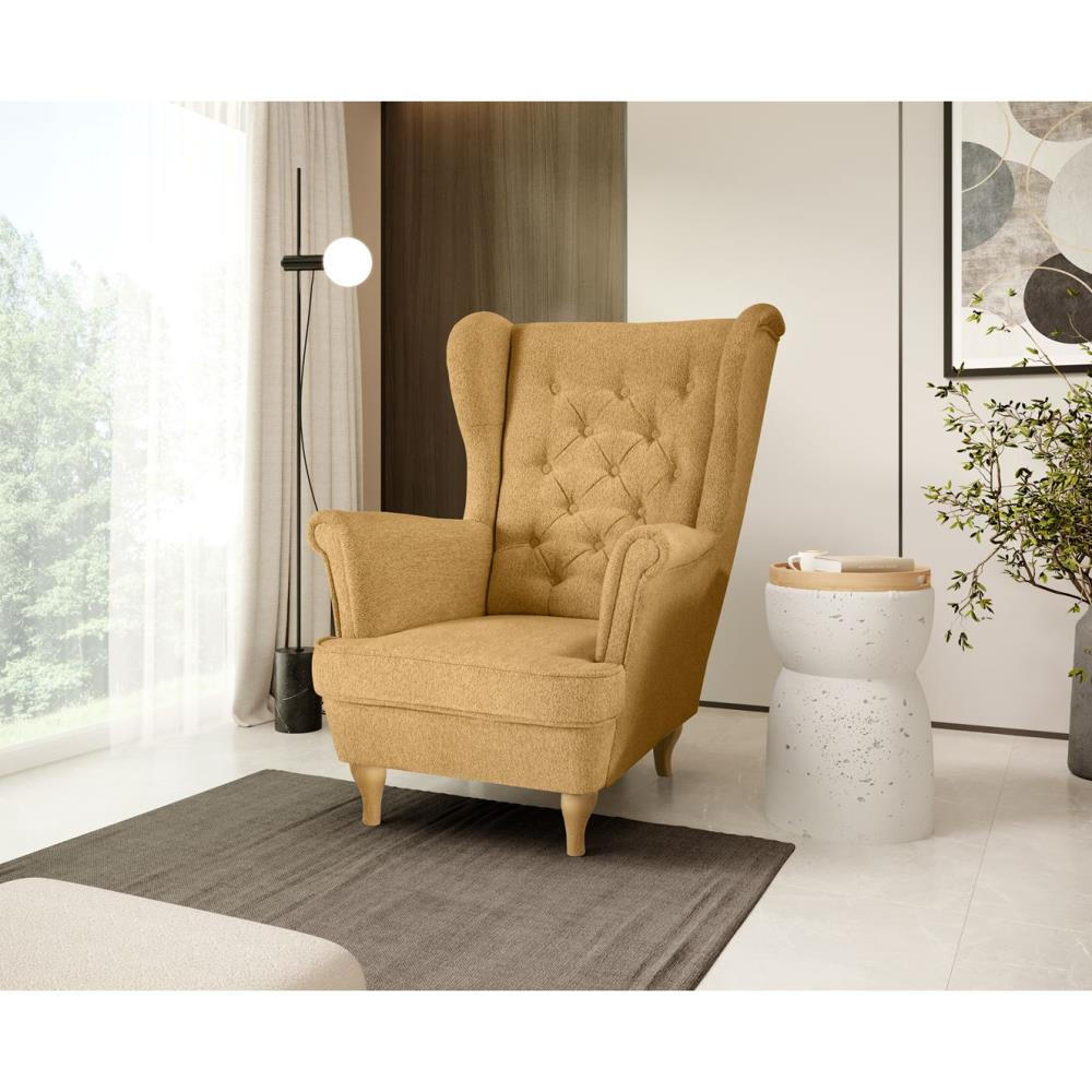 CHESTERFIELD-SESSEL Falco gelb mit Buche Holzbeinen - Gelb, Holz/Textil (82/102/92cm) - Beautysofa