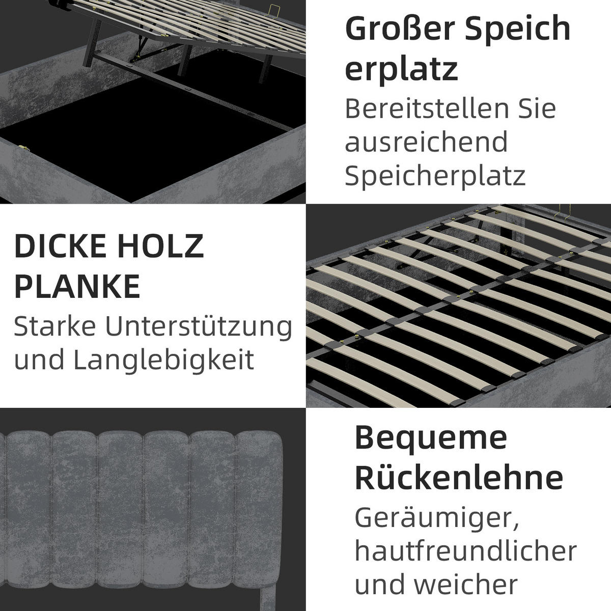 POLSTERBETT 160/200 cm in Grau Samt - Grau, Holzwerkstoff/Textil (160/200cm) - WISHDOR