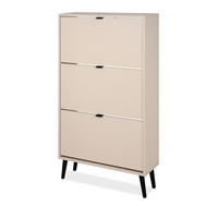 SCHUHSCHRANK samt 70 x 125 cm, Schuhkipper mit großen 3 Klappen - Beige/Schwarz, Holz/Holzwerkstoff (70/125/24cm) - Furn.Design