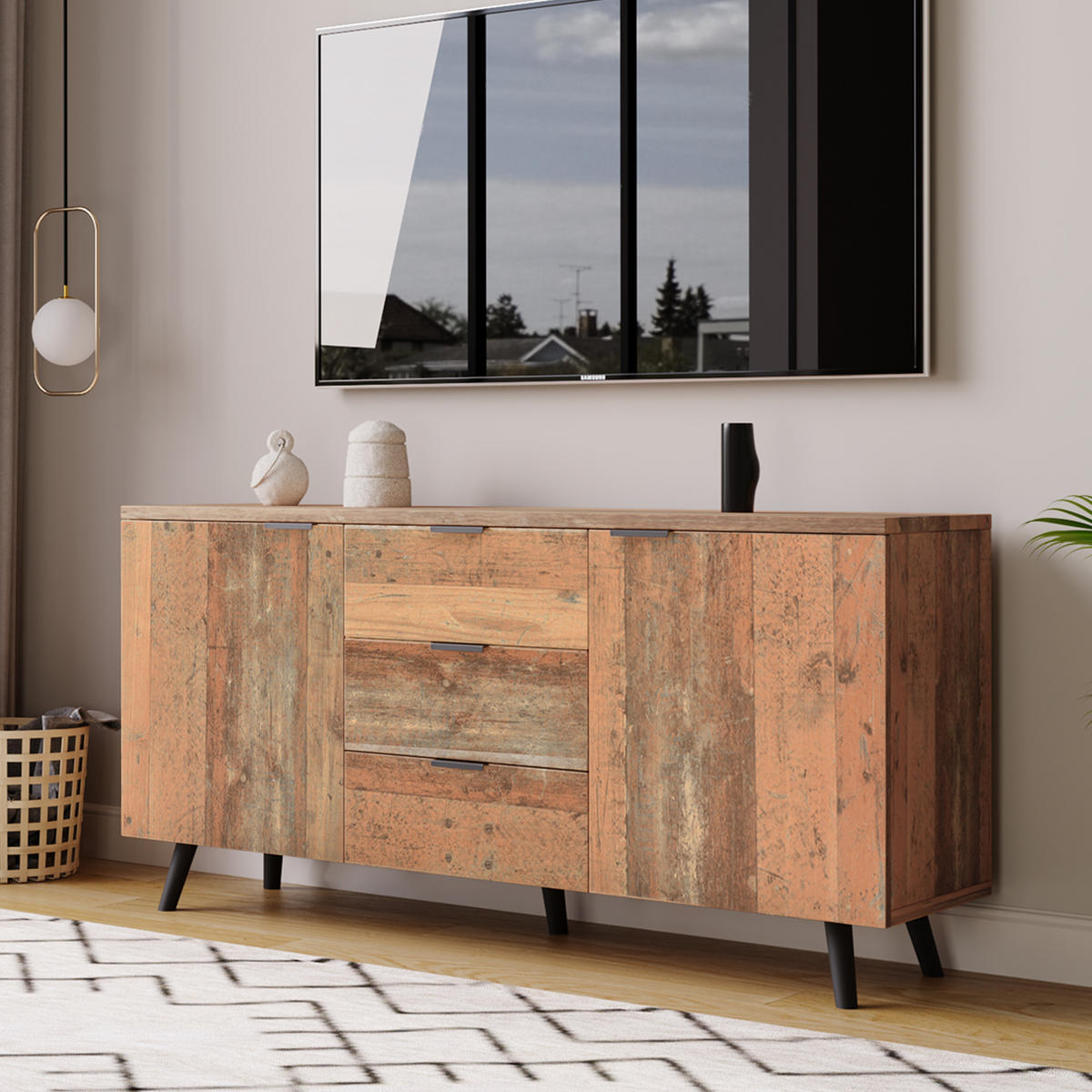 SIDEBOARD, 3 Schubladen, Verstellbare Regale, Vintage, Braun - Braun, Holzwerkstoff (35/70/140cm) - FLIEKS