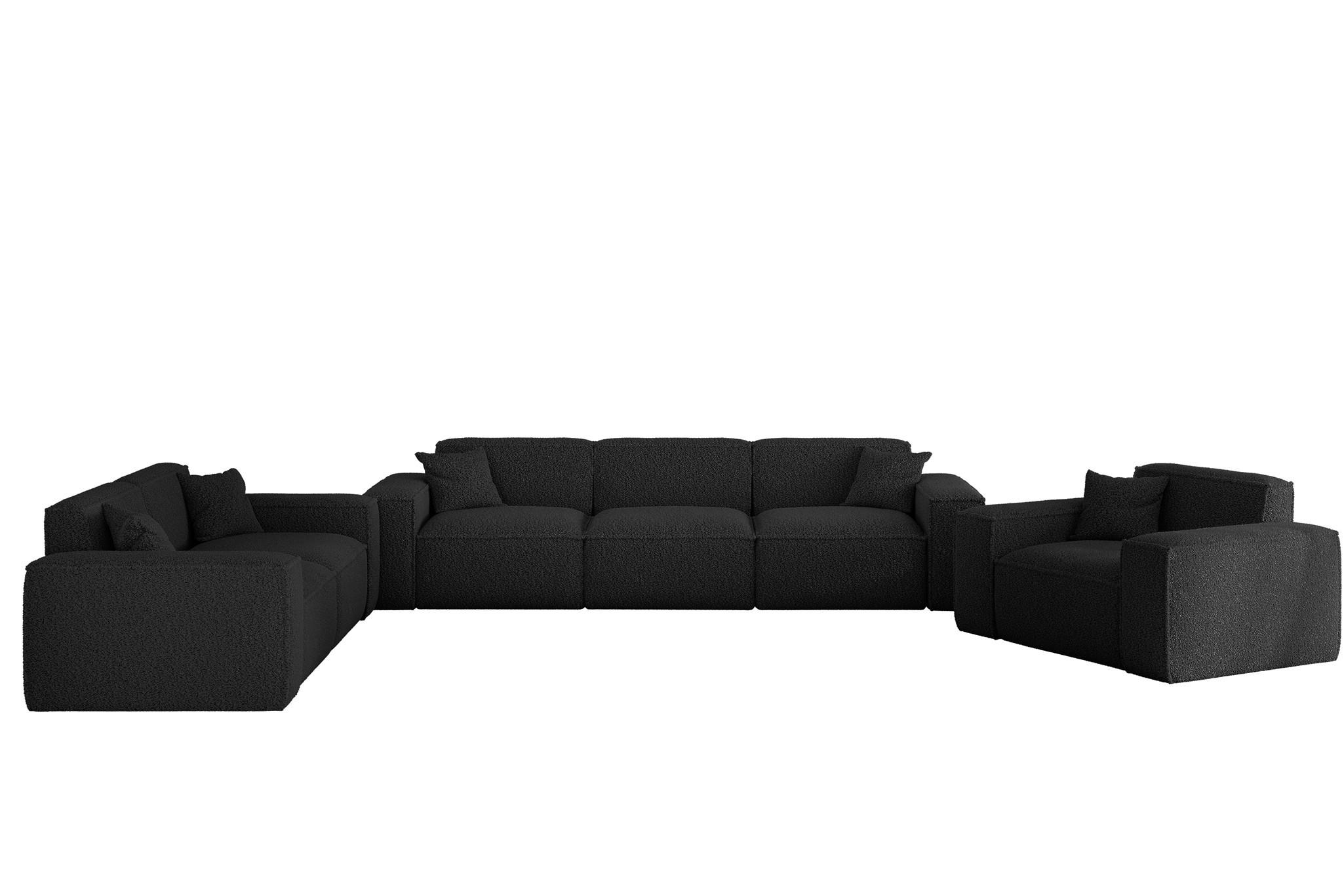 SOFASET Celes Premium 3-2-1 In Sven - Schwarz, Holzwerkstoff/Textil (218/73/90cm) - Fun Möbel