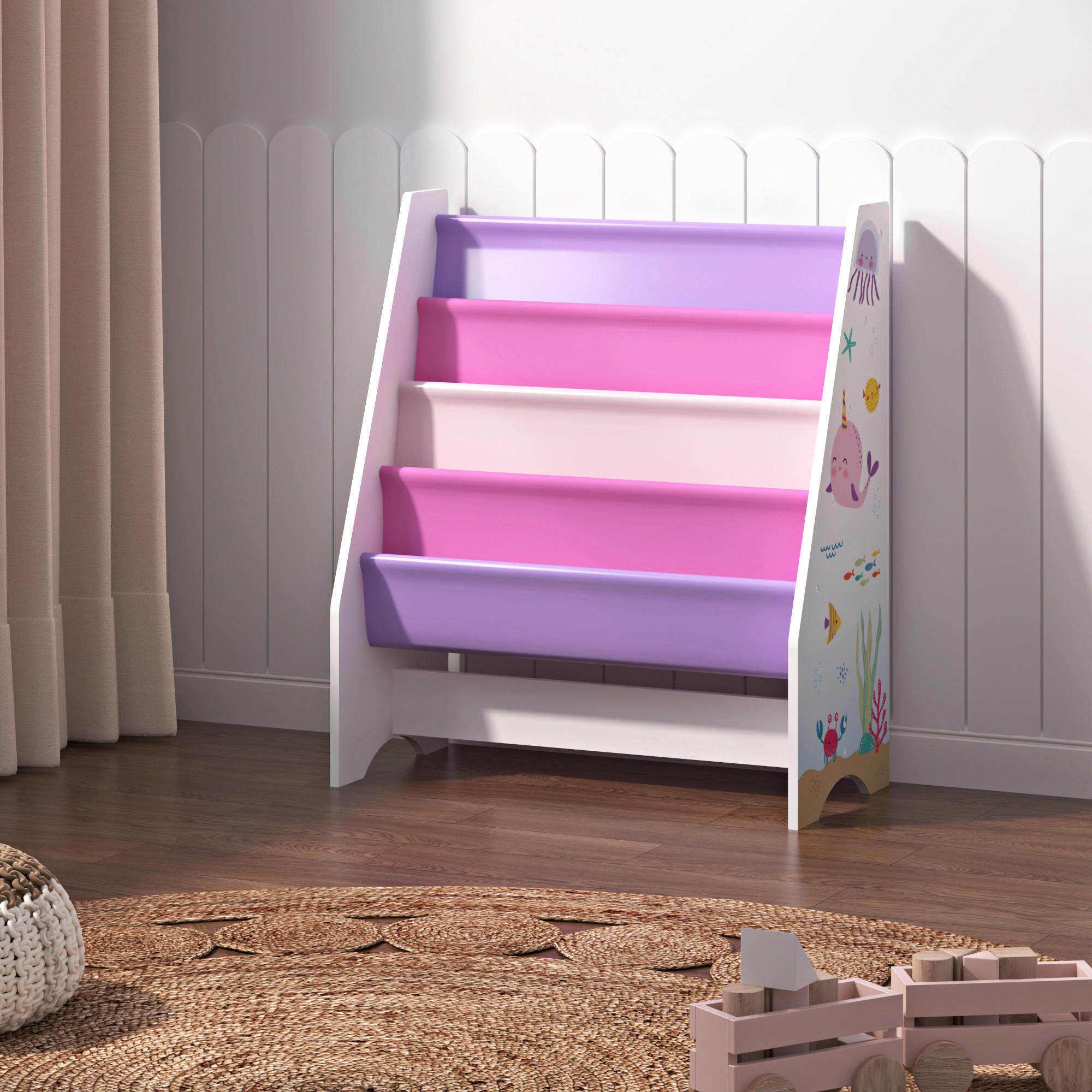 KINDERREGAL Fisterra - Pink/Lila, Holzwerkstoff/Textil (62/74/29cm) - [en.casa]