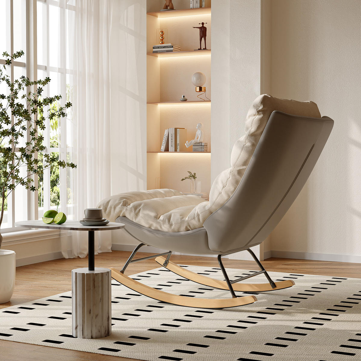 SCHAUKELSTUHL mit Verstellbarer Rückenlehne, Beige（c） - Beige, Metall (90/100/63cm)