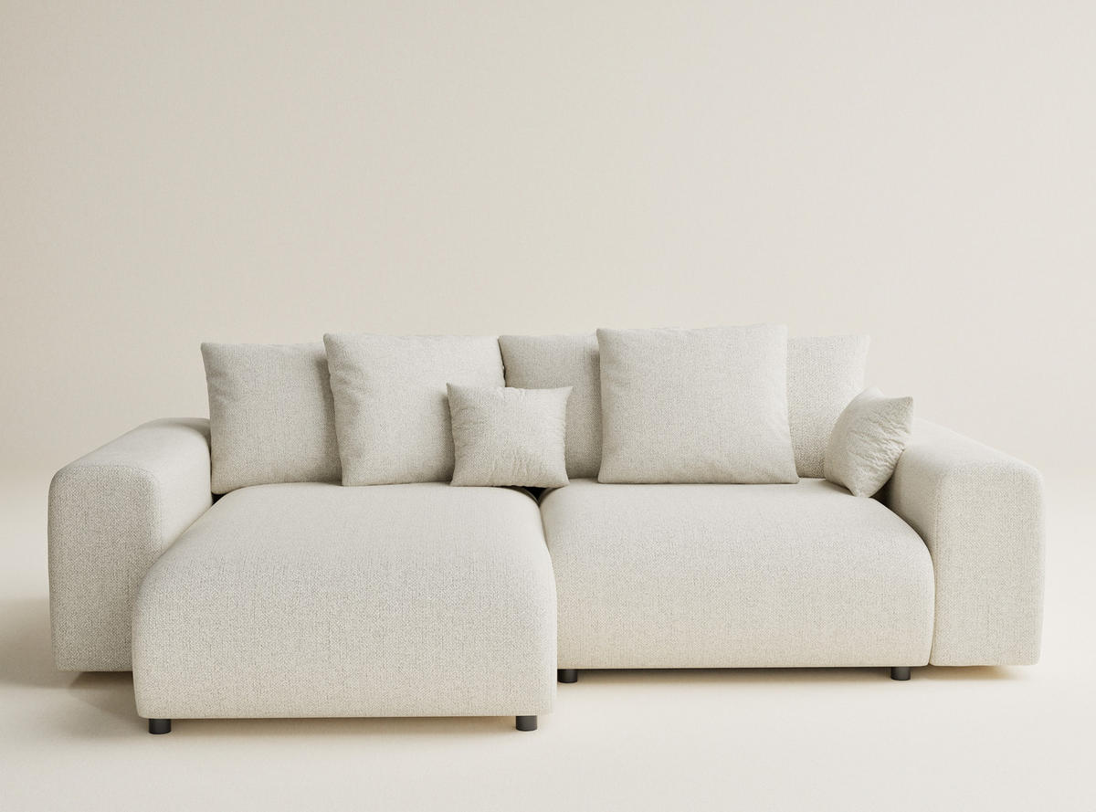 ECKSOFA MIT SCHLAFFUNKTION Solo Creme Webstoff - Creme/Schwarz, Holz/Holzwerkstoff (255/168cm) - Maison de Reve