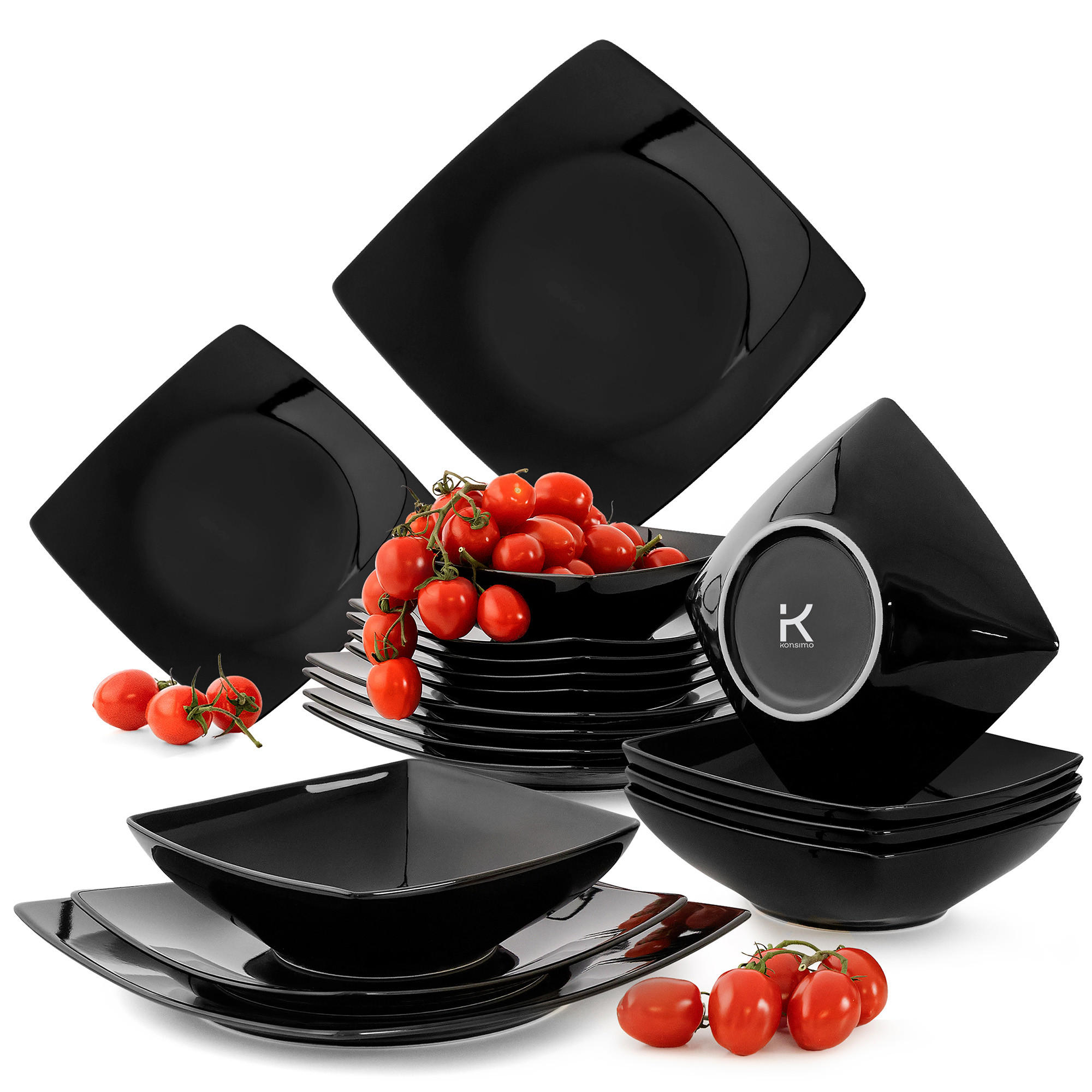 TAFELSERVICE EPIRI 6 Personen 18-tlg - Schwarz Hochglanz, Keramik (25/2/25cm) - KONSIMO®