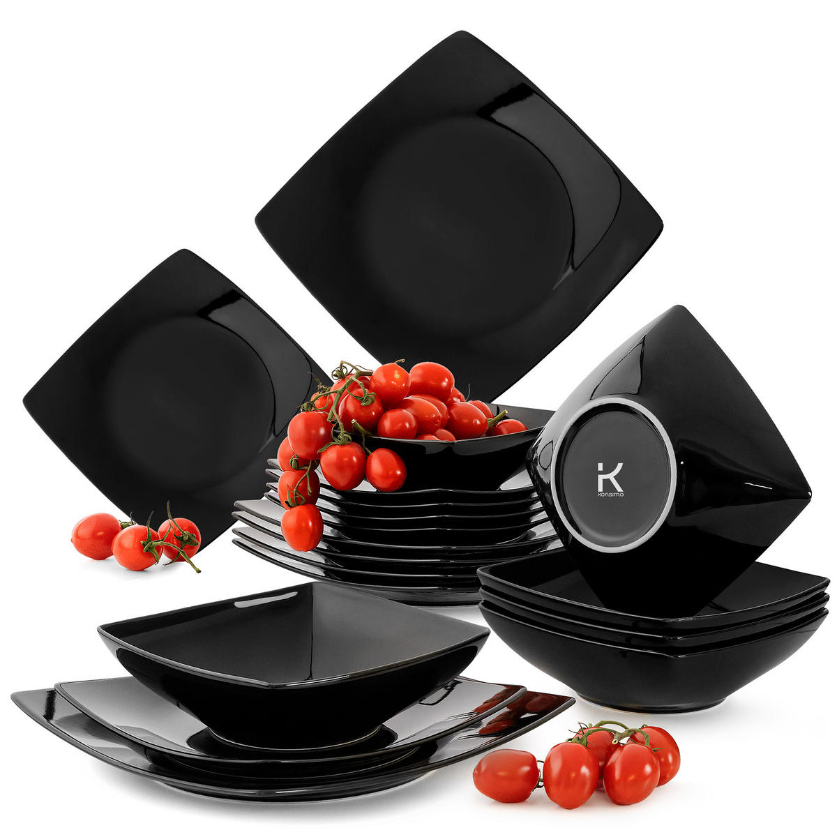 TAFELSERVICE EPIRI 6 Personen 18-tlg - Schwarz Hochglanz, Keramik (25/2/25cm) - KONSIMO®