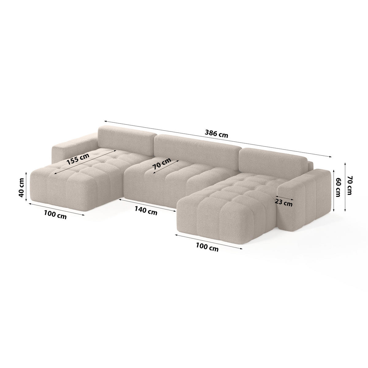 ECKSOFA Bouclé-Stoff 10 Sitzer Bornum U, Braun - Braun, Textil (386/70/155cm) - Meblito