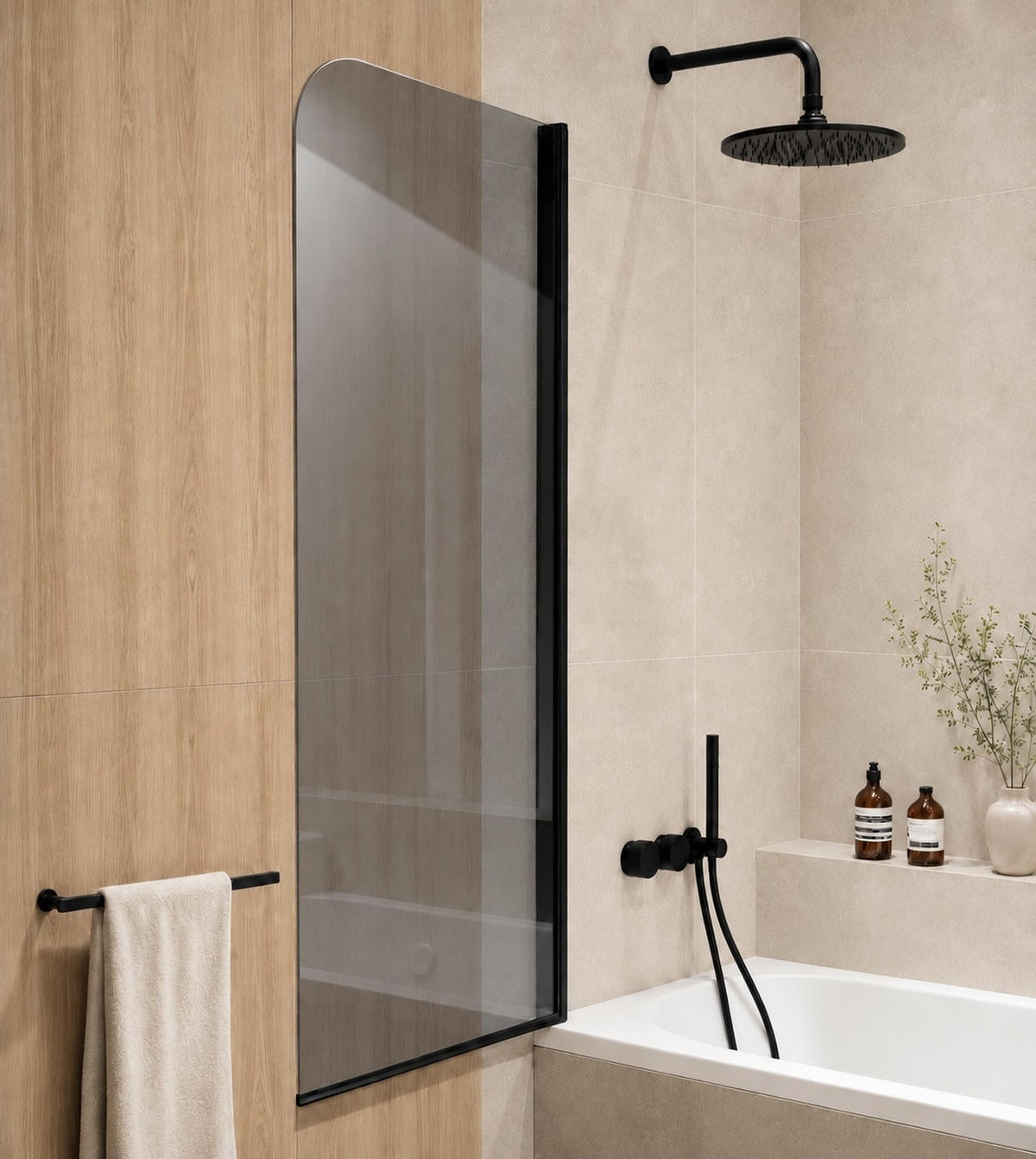 VAŇOVÁ ZÁSTENA Torino 1 diel čierna s dymové sklo - 60 x 140 cm - čierna, sklo (60/140cm) - Badplaats
