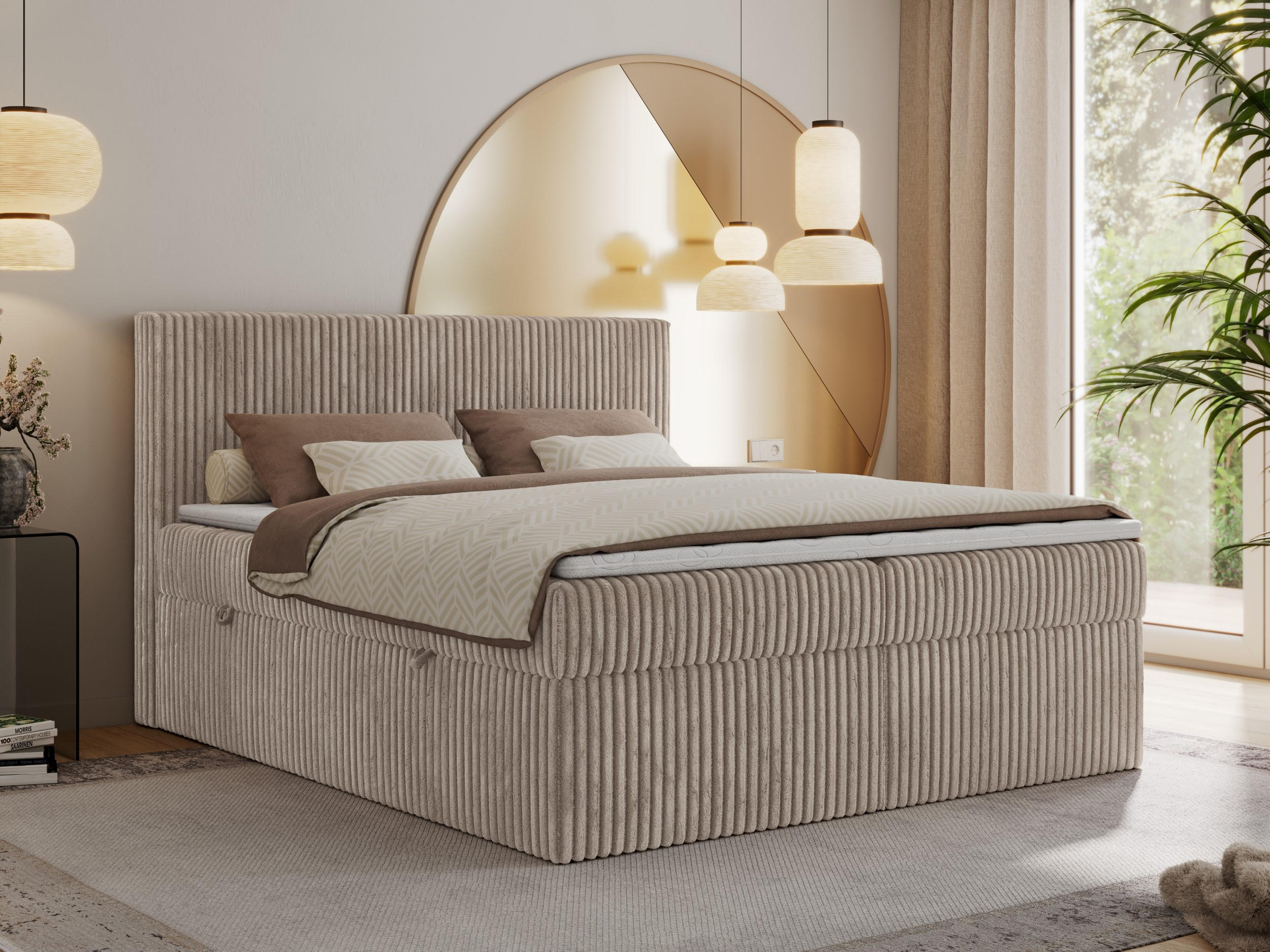 BOXBETT TILIANO 200/200 - Hellbraun Cord - H3 - Hellbraun, Textil (200/200cm) - MKS