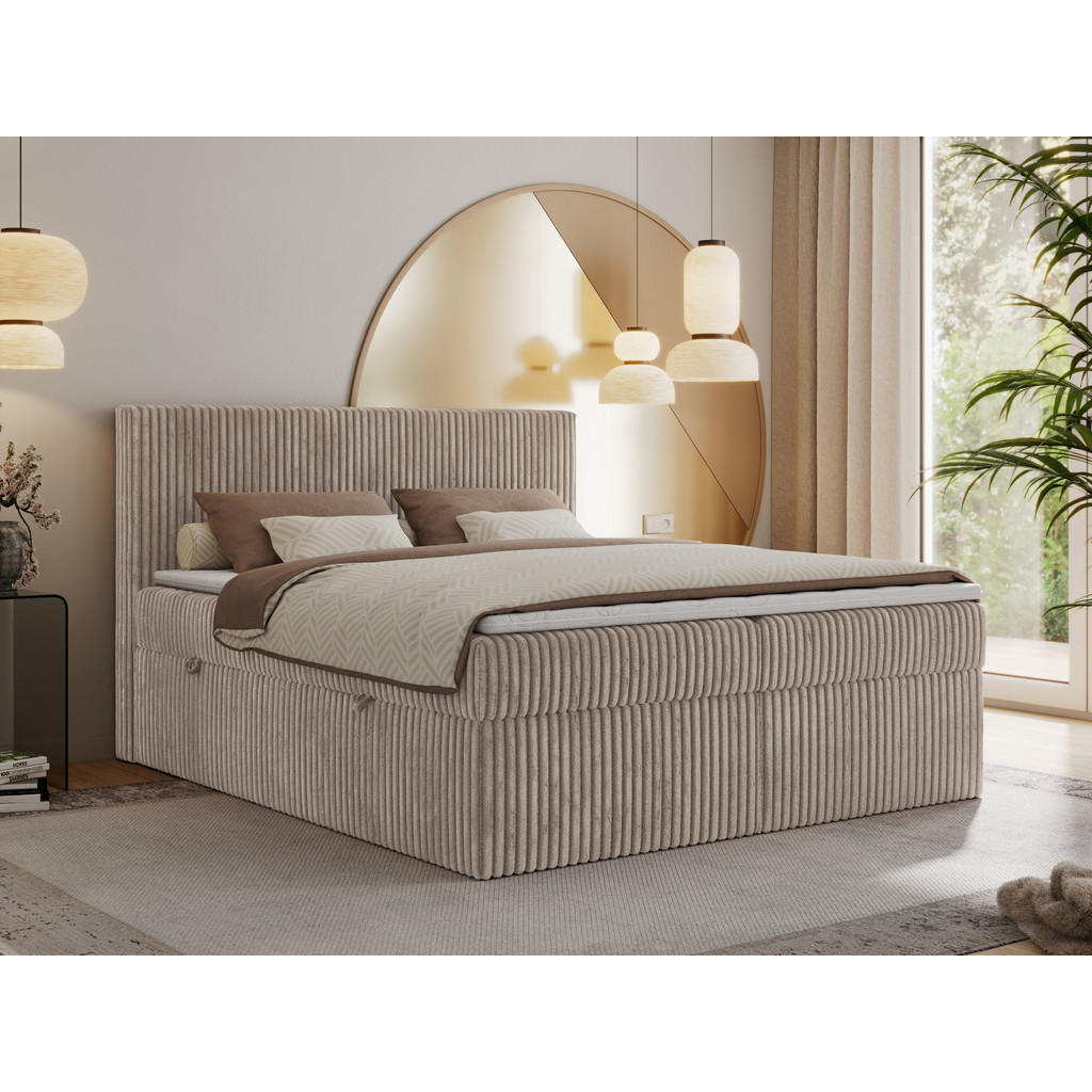 Thumbnail - Boxbett, Hellbraun, Textil, 2-Sitzer, H4, 7-Zonen, Rechteckig, 160x200 cm, Oeko-Tex®, Schlafzimmer, Betten, Boxspringbet...