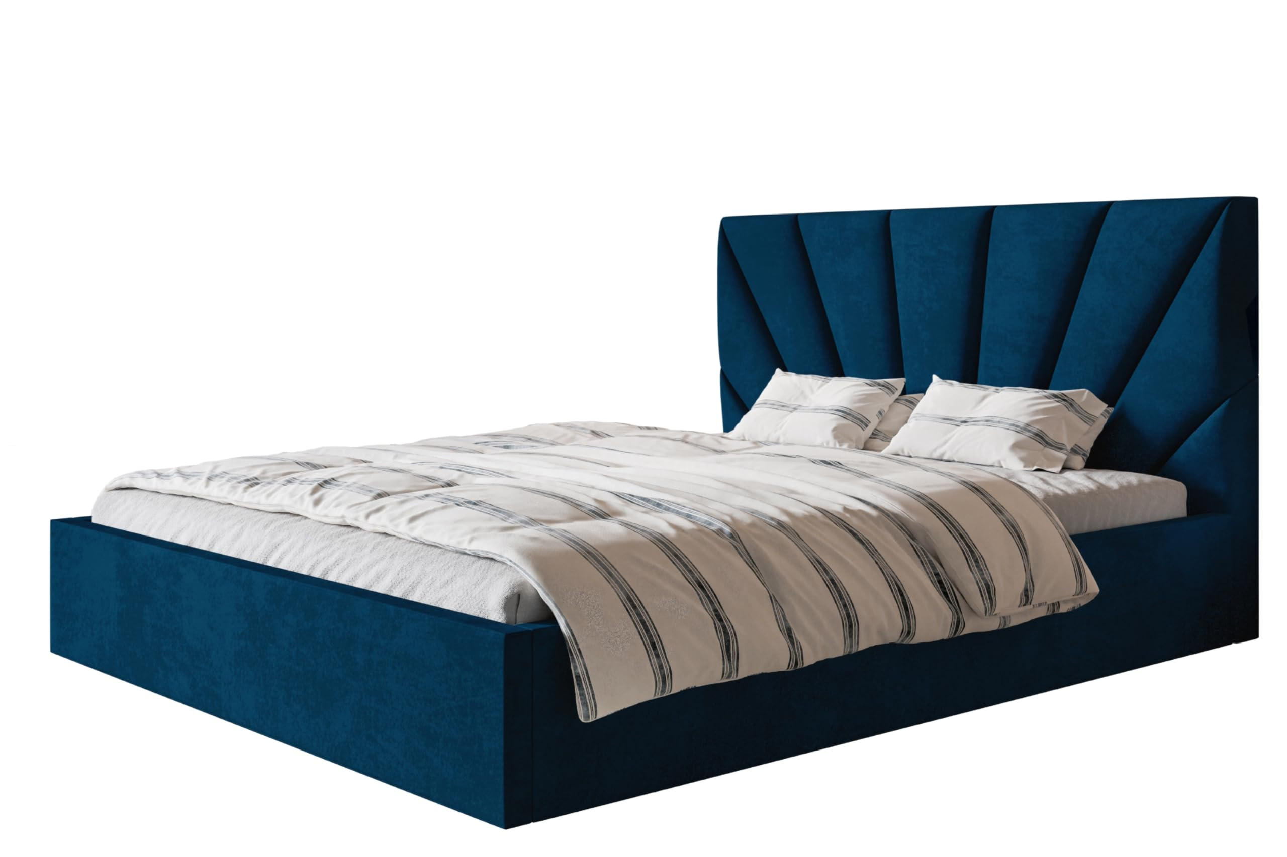 BETT 90x200 - Polsterbett mit Bettkasten und Holzrahmen - Modern Betten - Glatter Kronos-Stoff - Kollektion Denver, Blau - Blau, Holz/Textil (90/200cm) - Alpi-Möbel