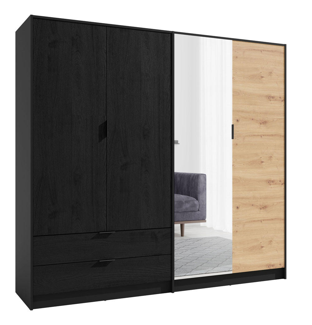 KLEIDERSCHRANK Ulm schwarz / Eiche Artisan 220,5 / 54 / 203cm - Eichefarben/Multicolor, Holz/Holzwerkstoff (221/203/54cm) - Feldmann-Wohnen