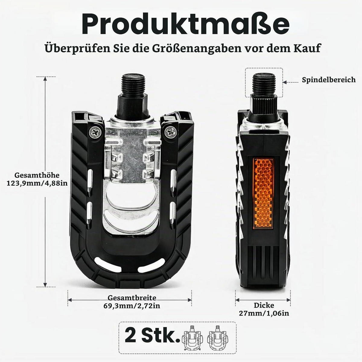 FAHRRADPEDALE 2-teiliges Set mit Reflektoren rutschfest 9/16 Zoll Aluminium faltbar - Schwarz, Kunststoff (6.9/2.7/12.4cm)