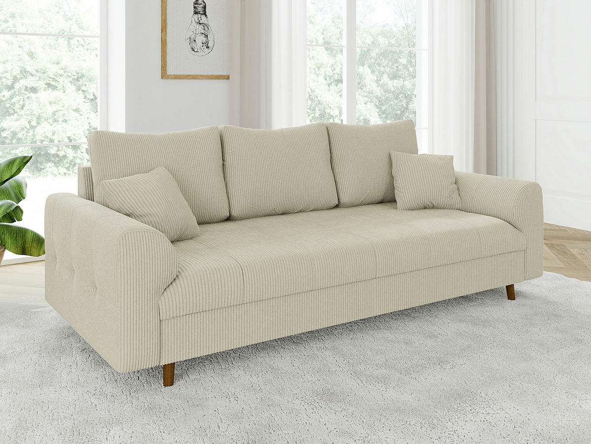 3-SITZER-SOFA Alma Beige Cord - Beige/Braun, Holz/Textil (210/81/93cm) - S-Style Möbel