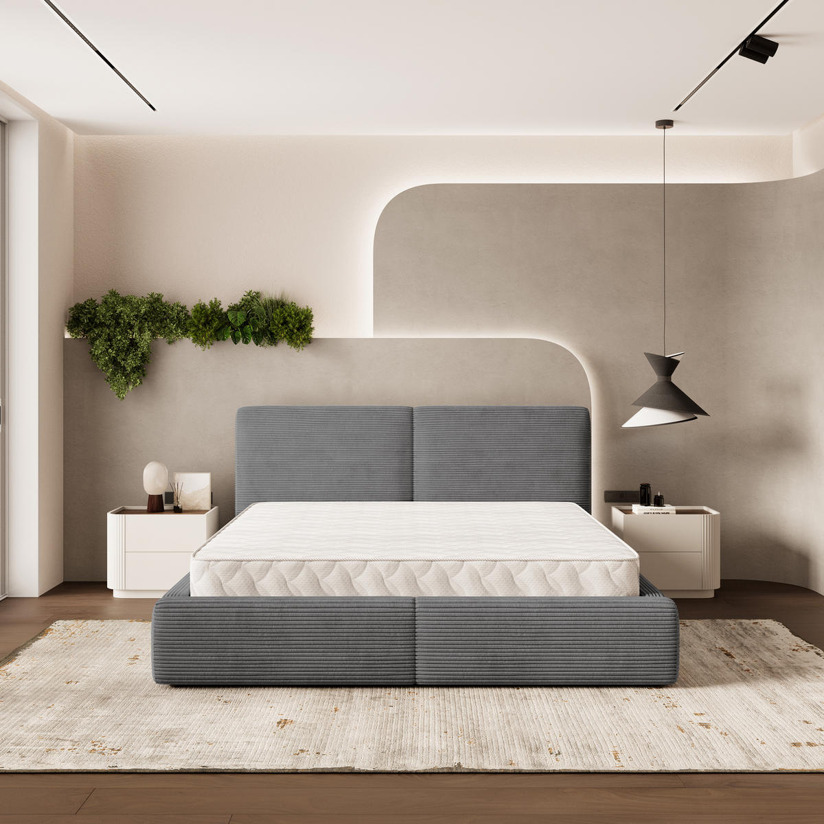 POLSTERBETT FELURO P 200x200 cm mit Bettkästen - Grau - Grau, Holz/Textil - MASSENO