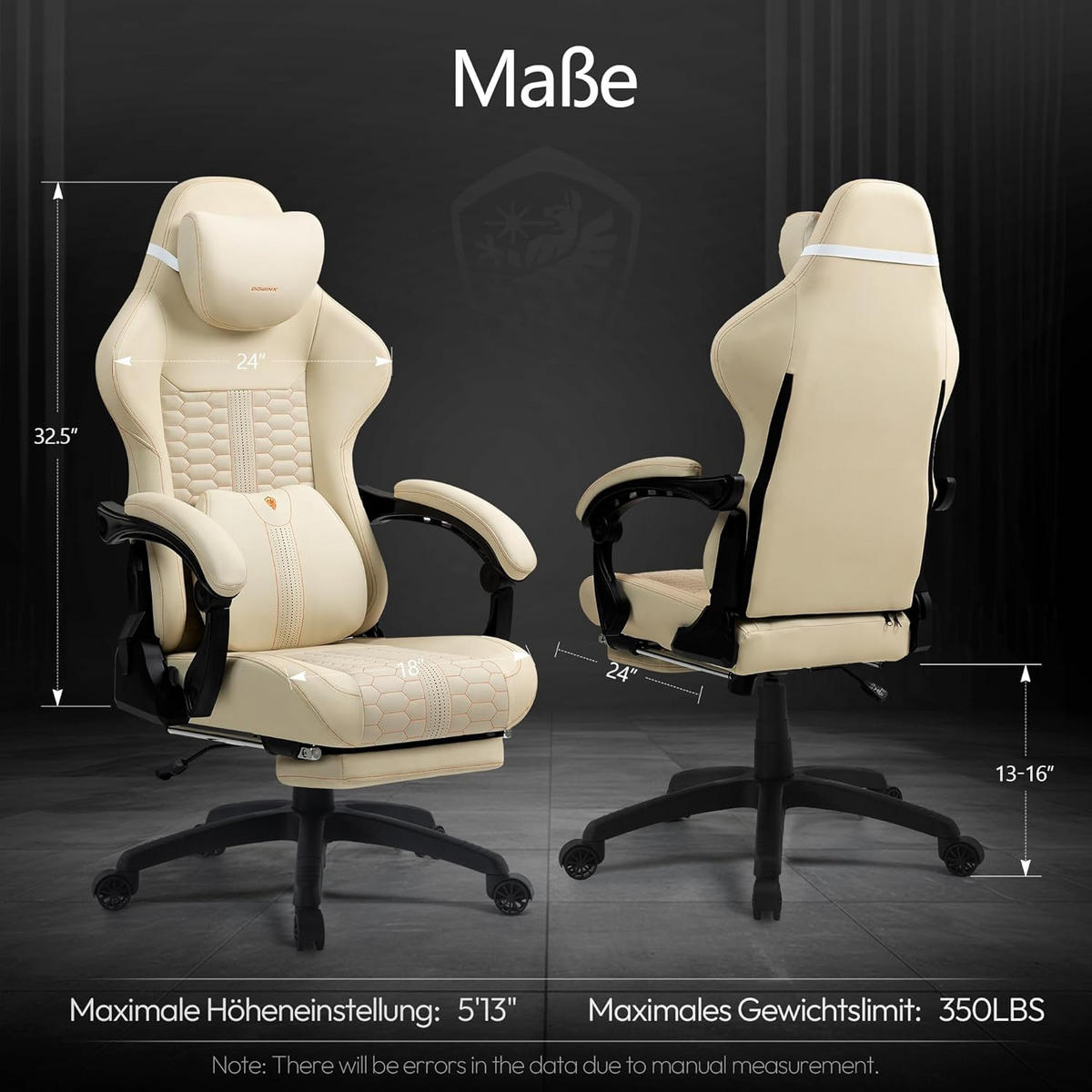 GAMING-STUHL & hoher Rückenlehne, Massagefunktion PU-Leder - Weiß, Leder (61/117/61cm)